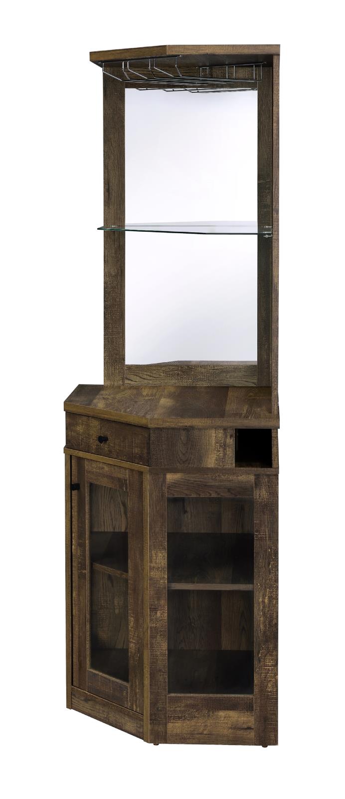 Alviso Wood Veneer/Glass Corner Bar Cabinet with Stemware Rack