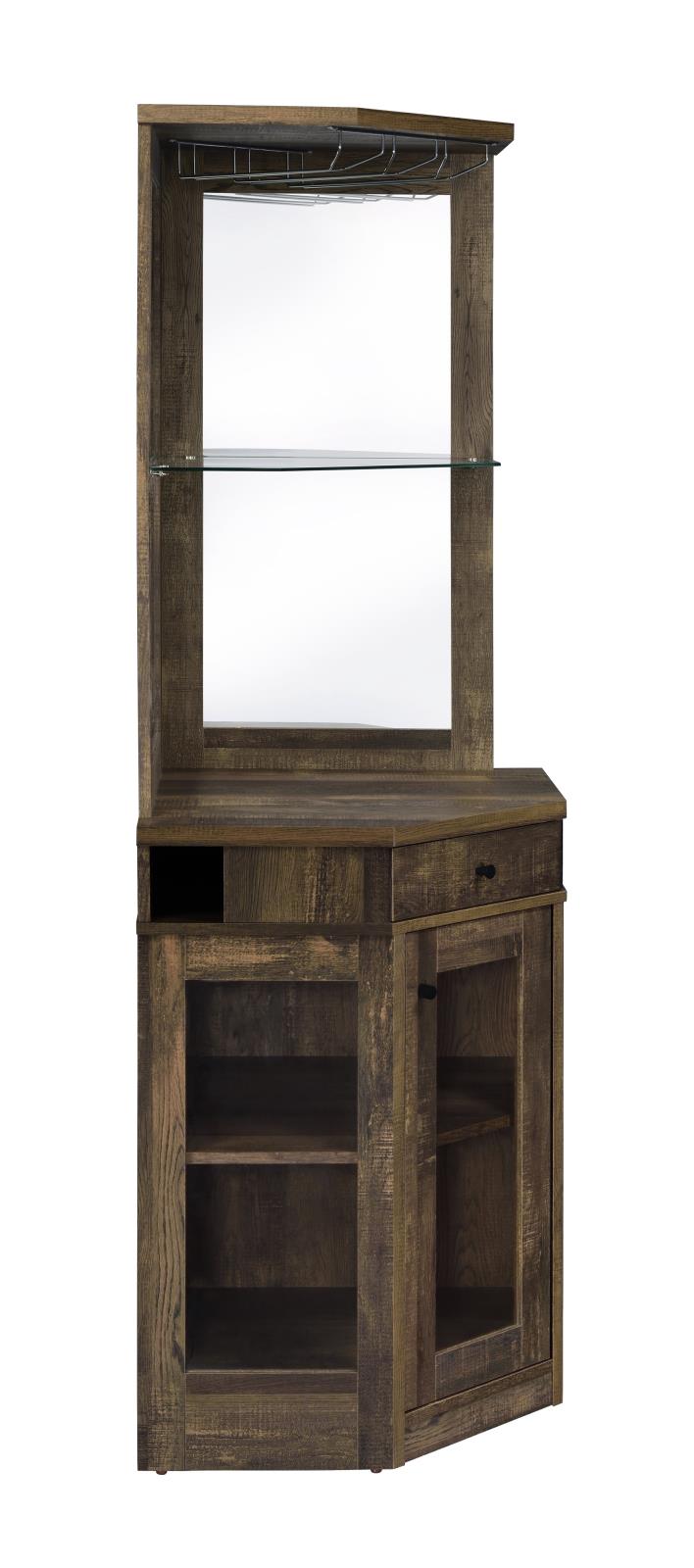 Alviso Wood Veneer/Glass Corner Bar Cabinet with Stemware Rack