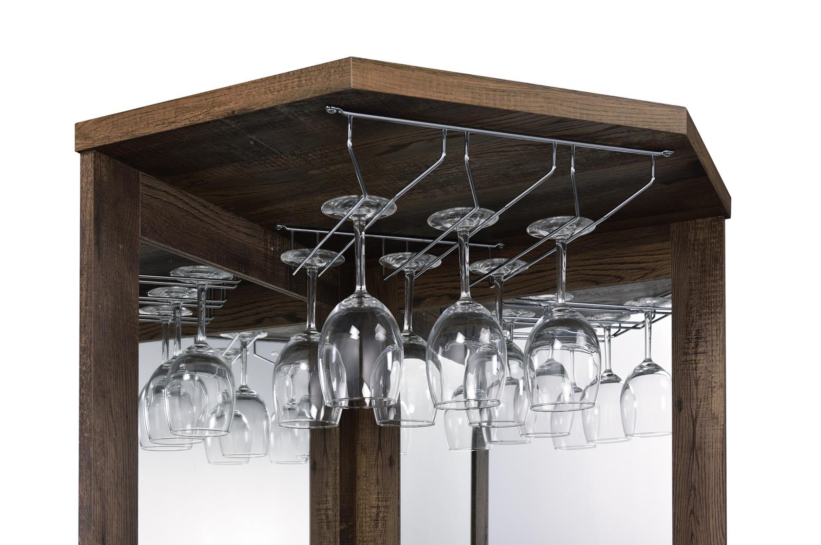 Alviso Wood Veneer/Glass Corner Bar Cabinet with Stemware Rack