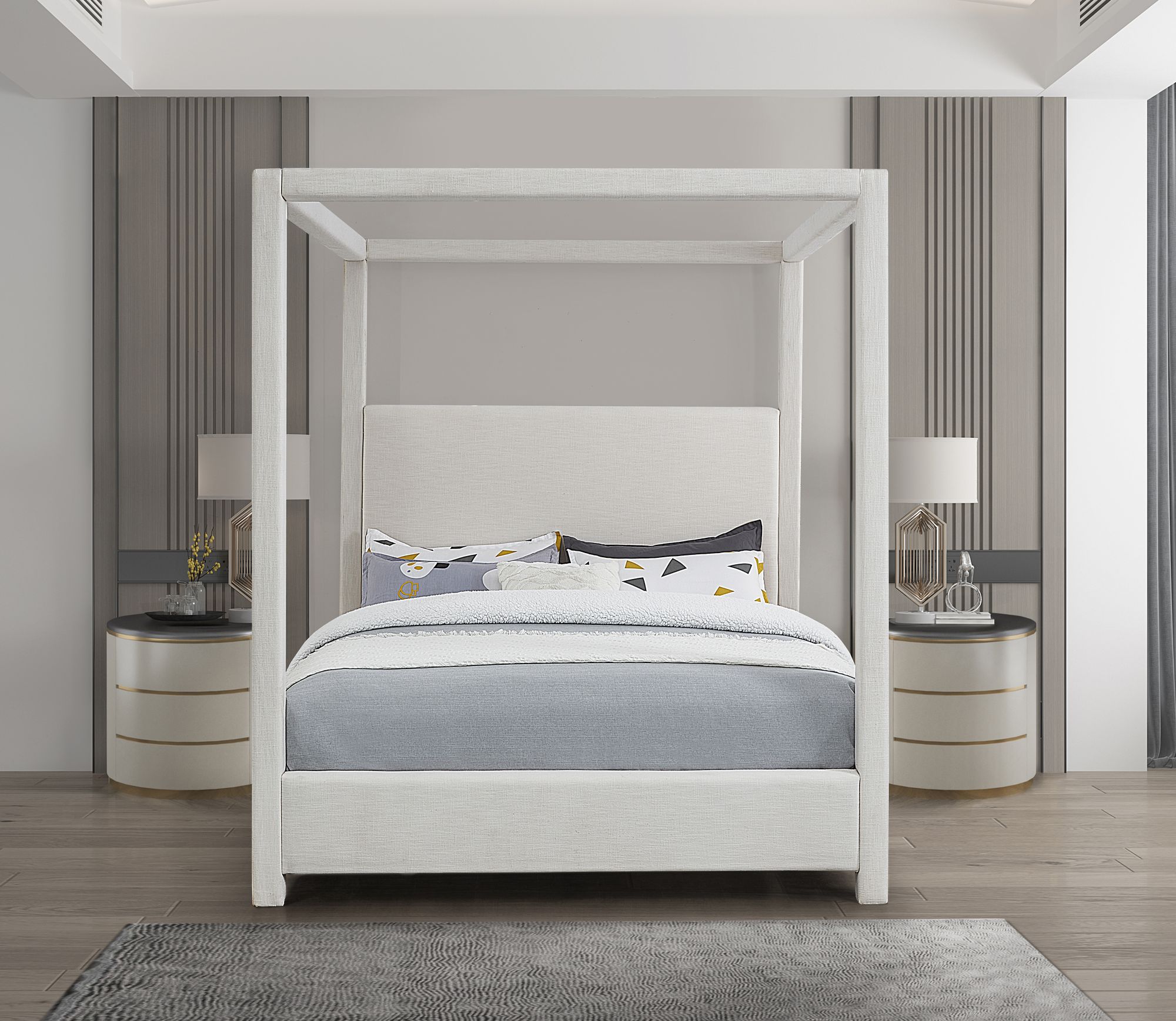 Emerson Linen Fabric Queen Size Canopy Bed