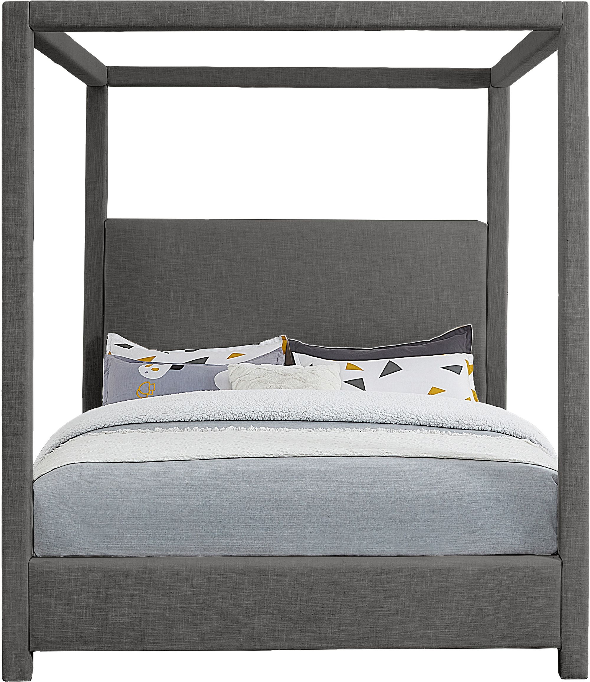 Emerson Linen Fabric Queen Size Canopy Bed