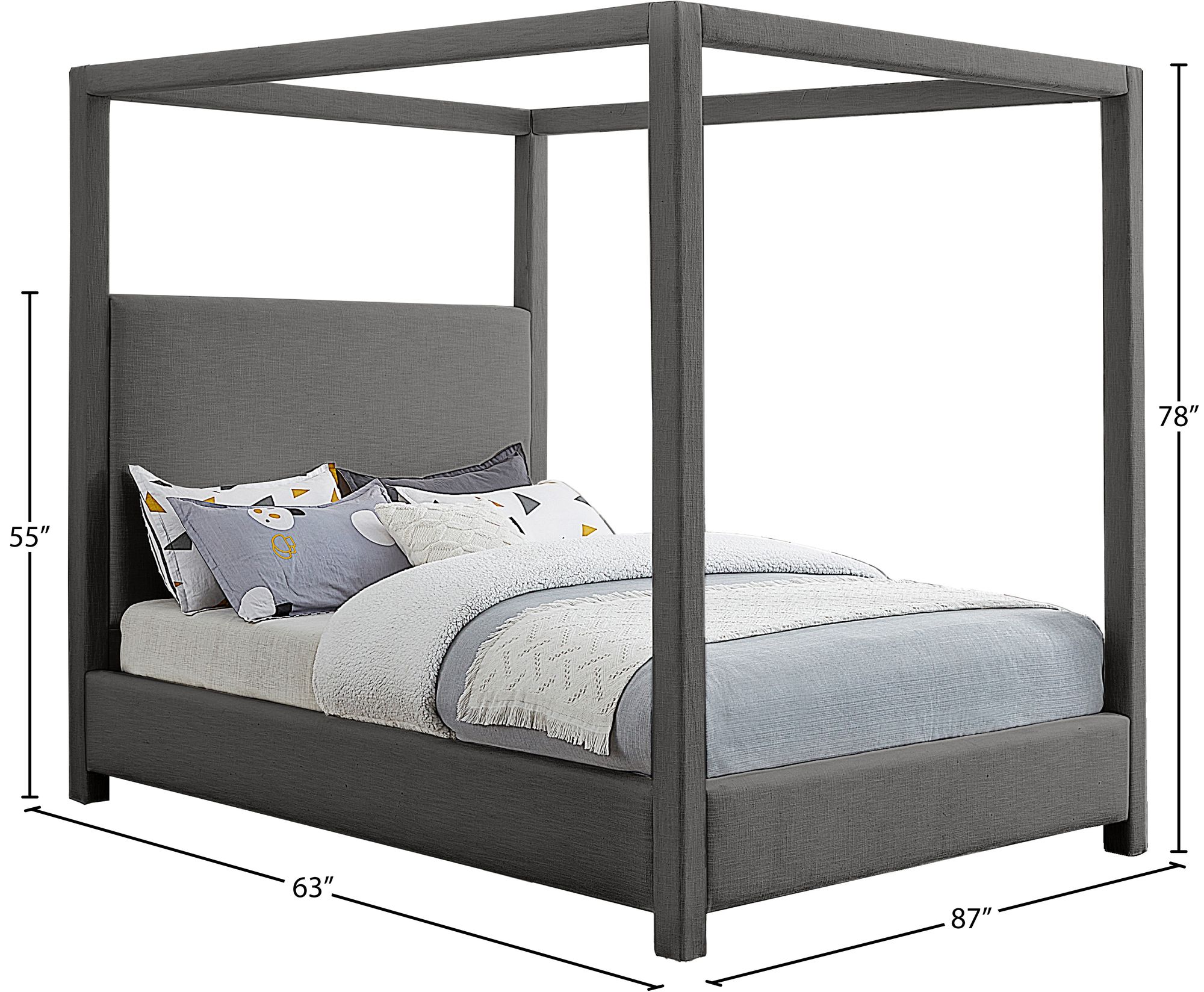 Emerson Linen Fabric Queen Size Canopy Bed