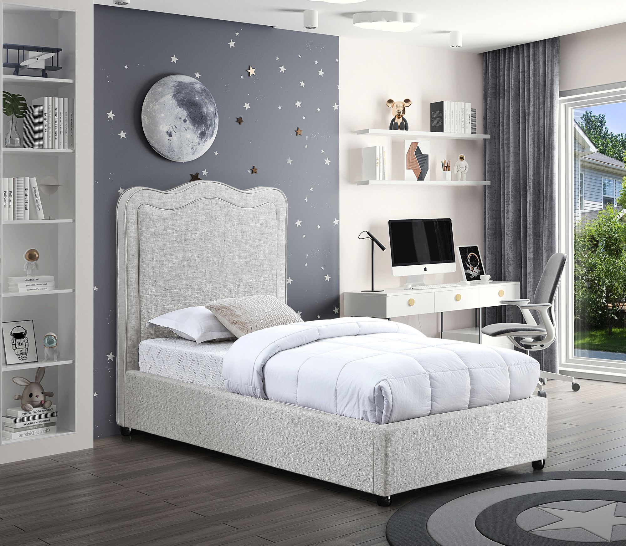 Felix Linen Fabric Twin Size Bed