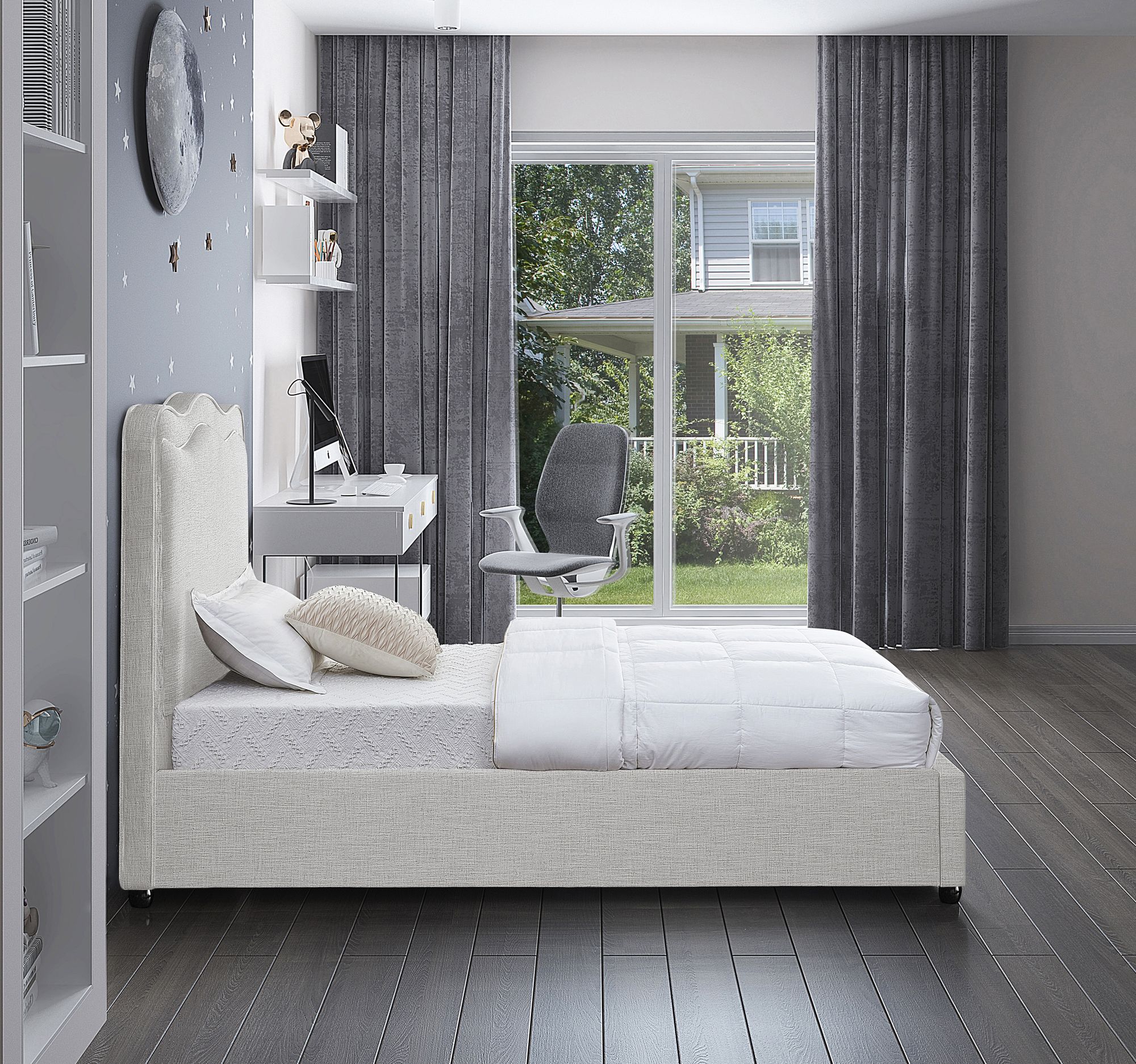 Felix Linen Fabric Twin Size Bed