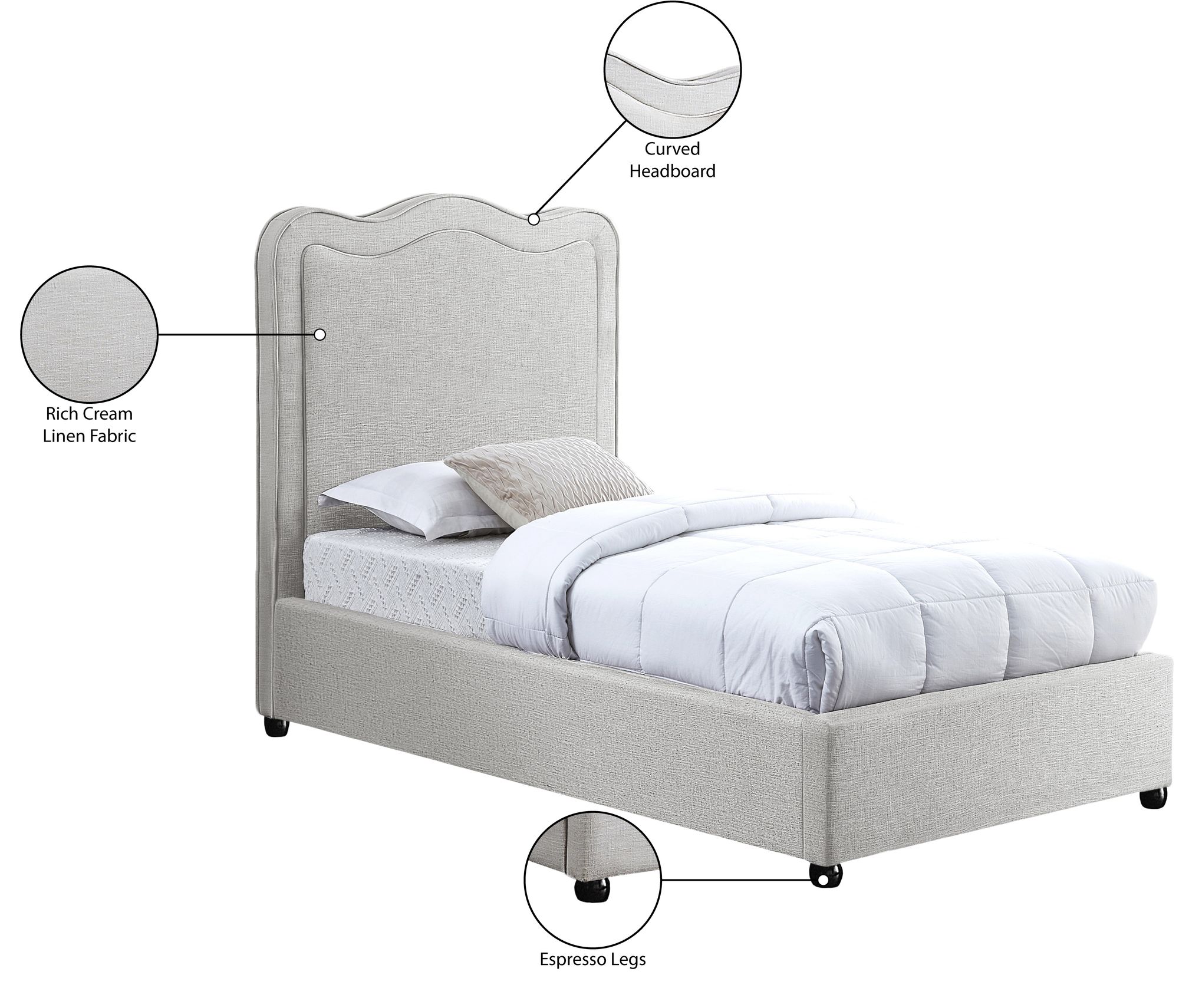 Felix Linen Fabric Twin Size Bed