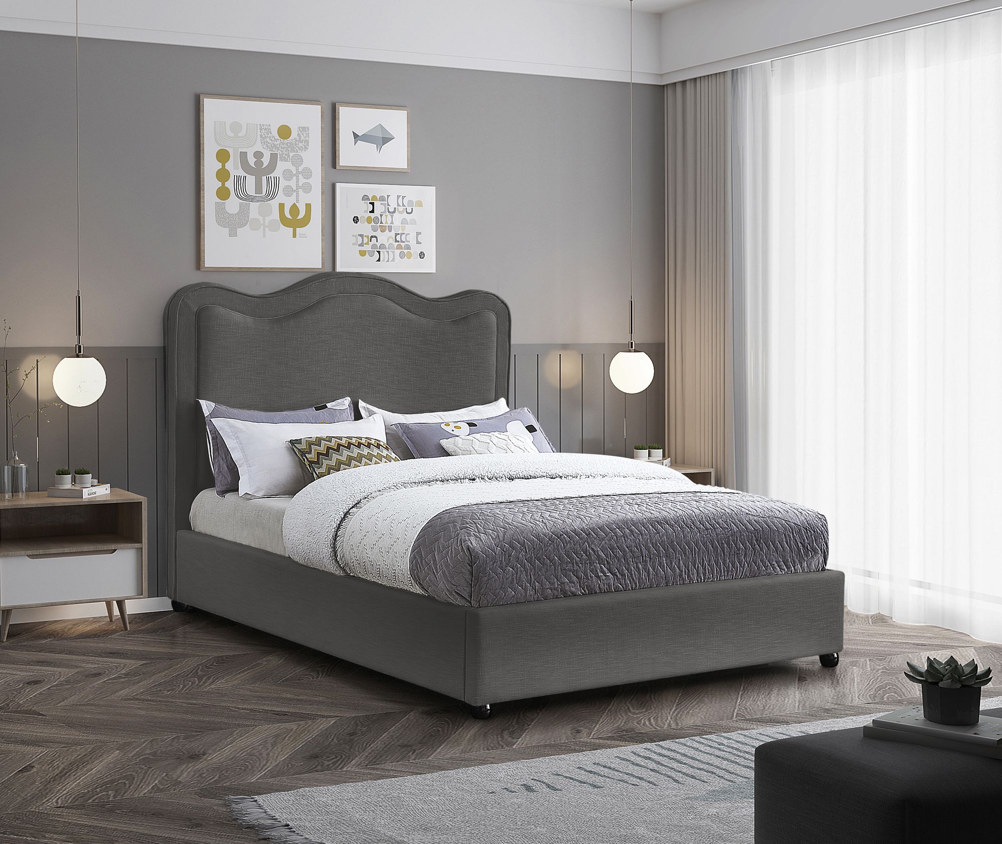 Felix Linen Fabric Queen Size Bed