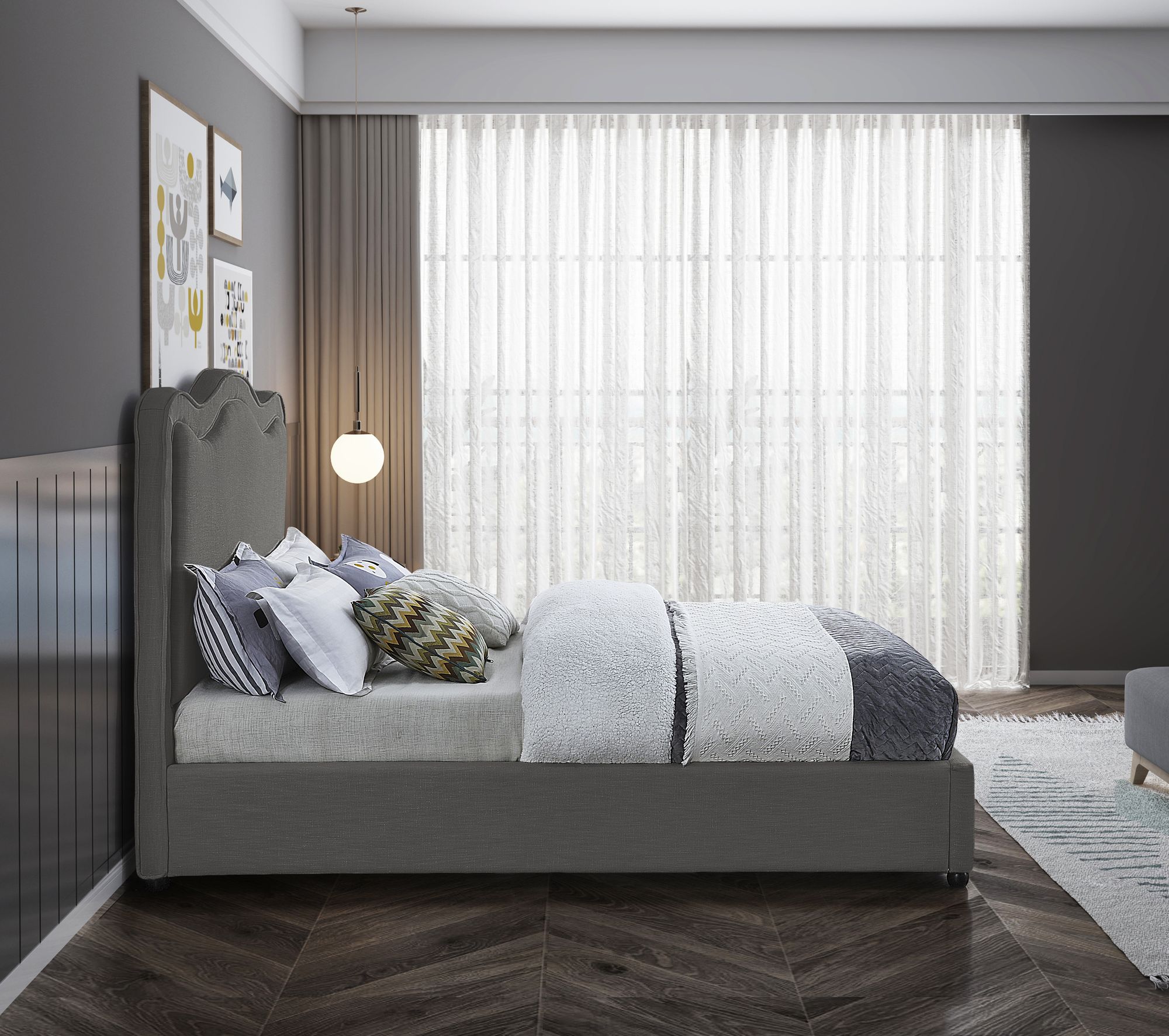 Felix Linen Fabric Queen Size Bed