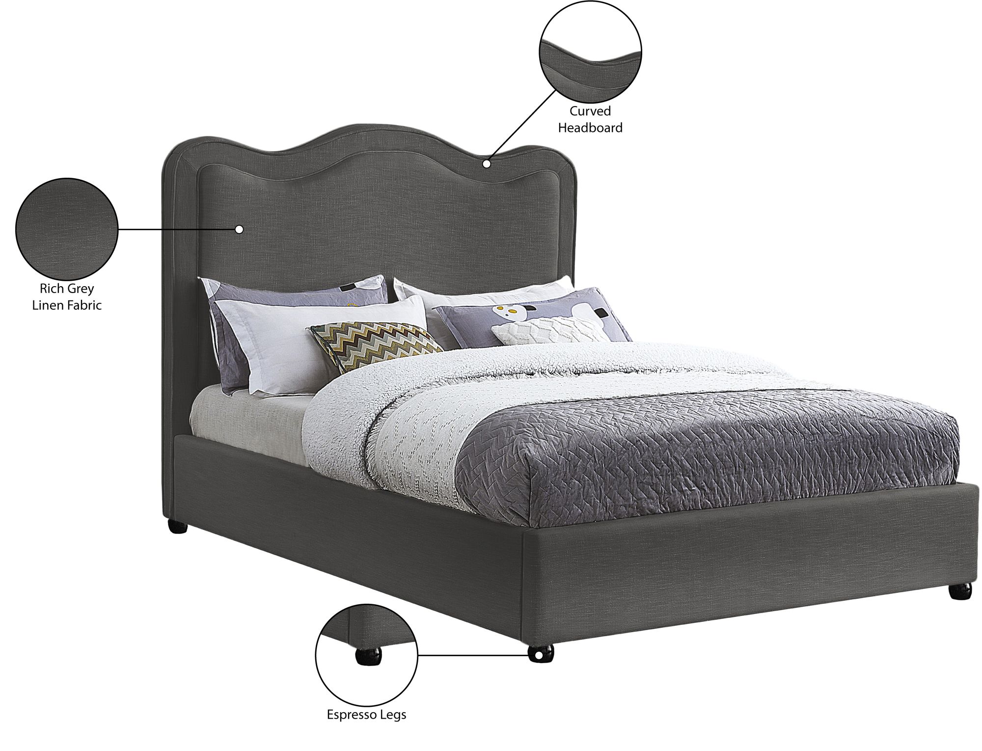 Felix Linen Fabric Queen Size Bed