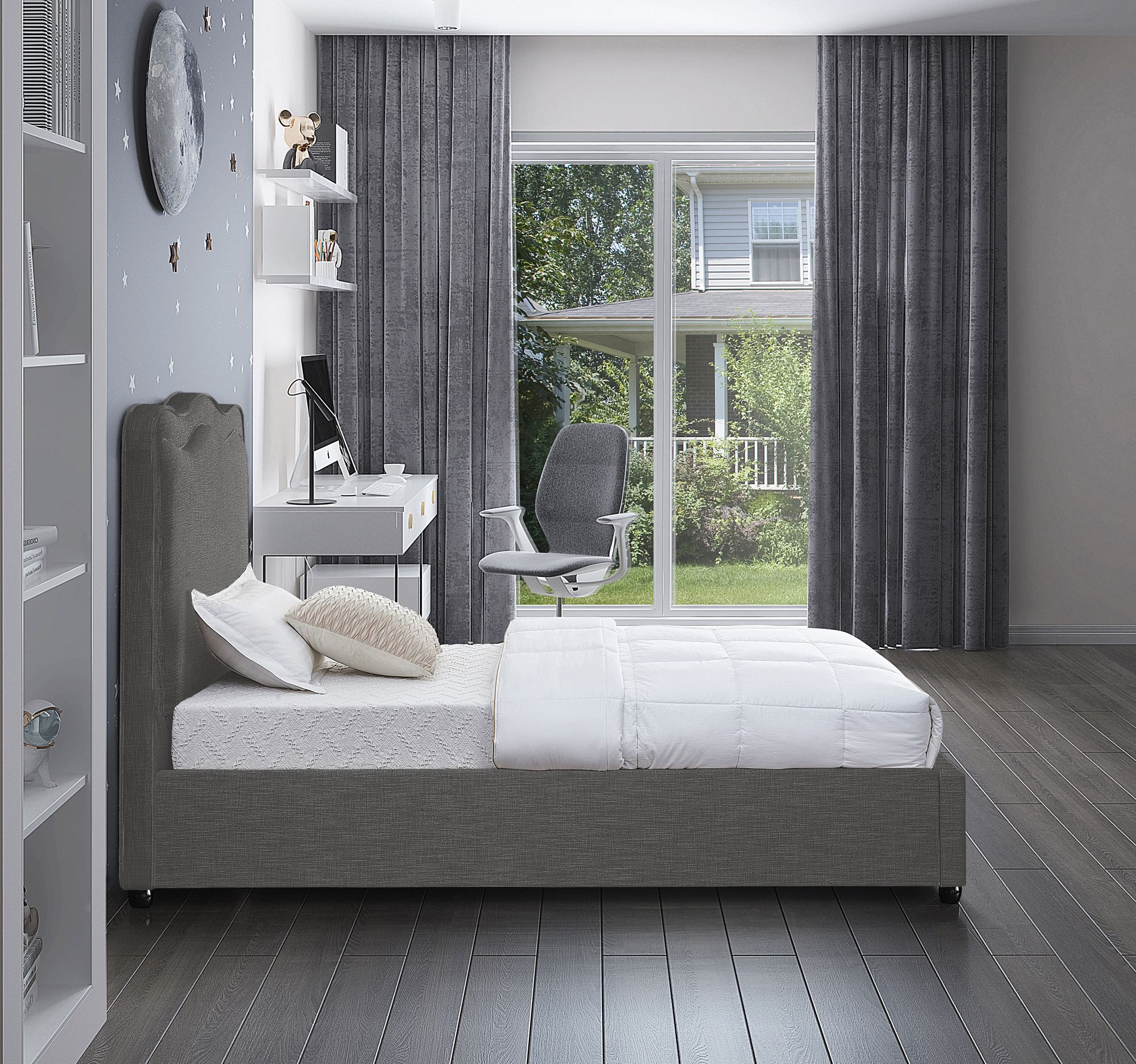 Felix Linen Fabric Twin Size Bed