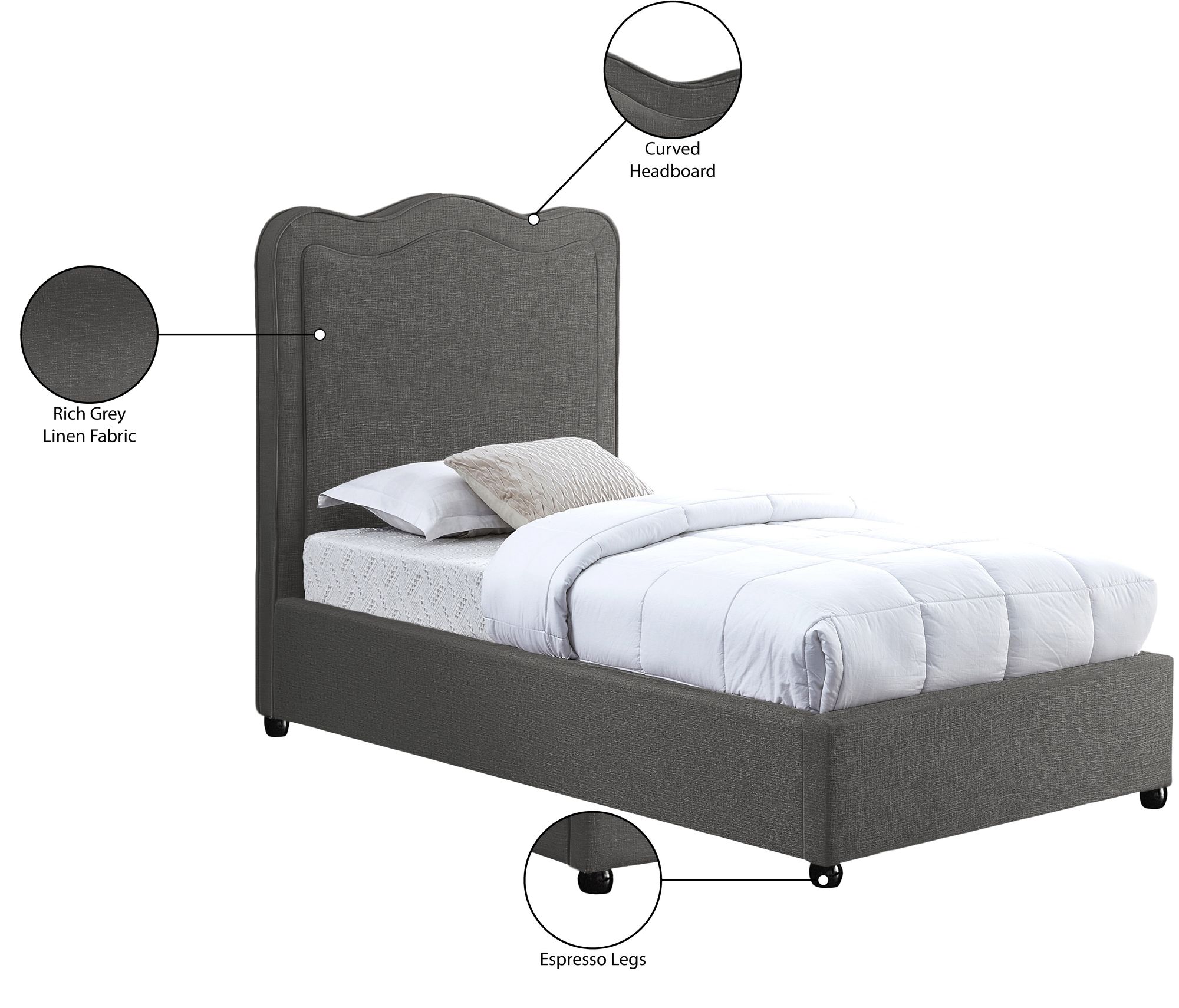Felix Linen Fabric Twin Size Bed