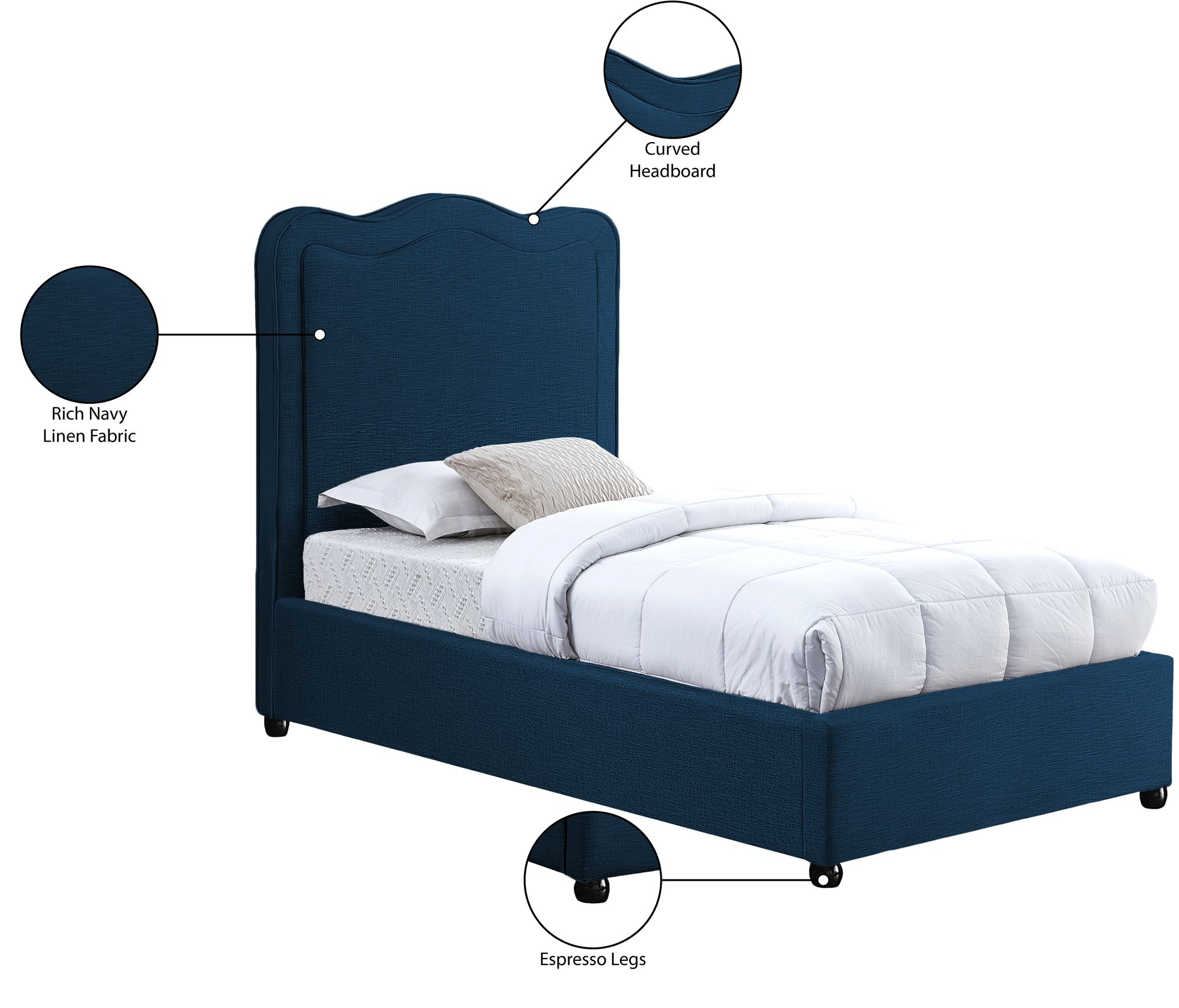 Felix Linen Fabric Twin Size Bed