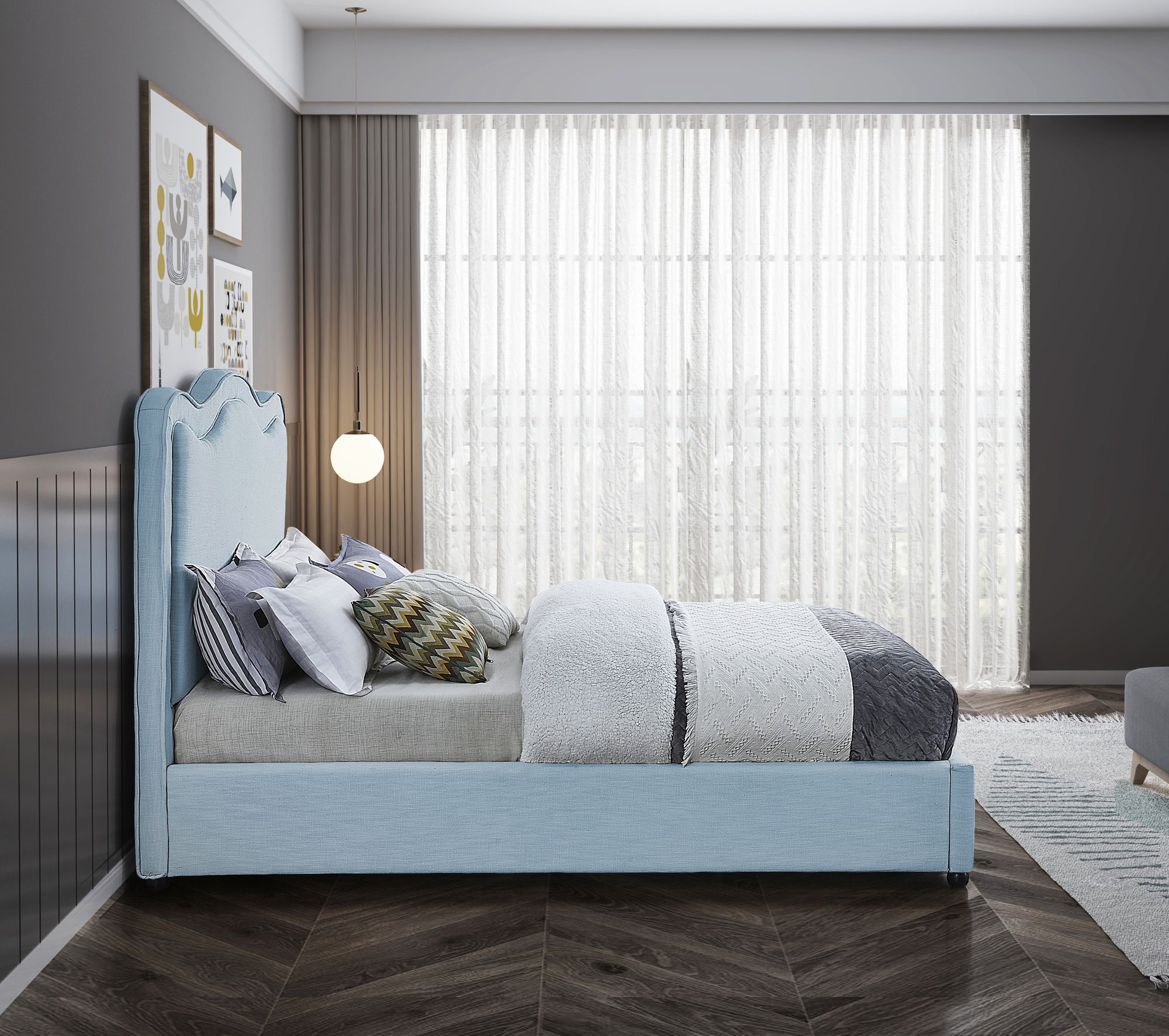 Felix Linen Fabric Queen Size Bed