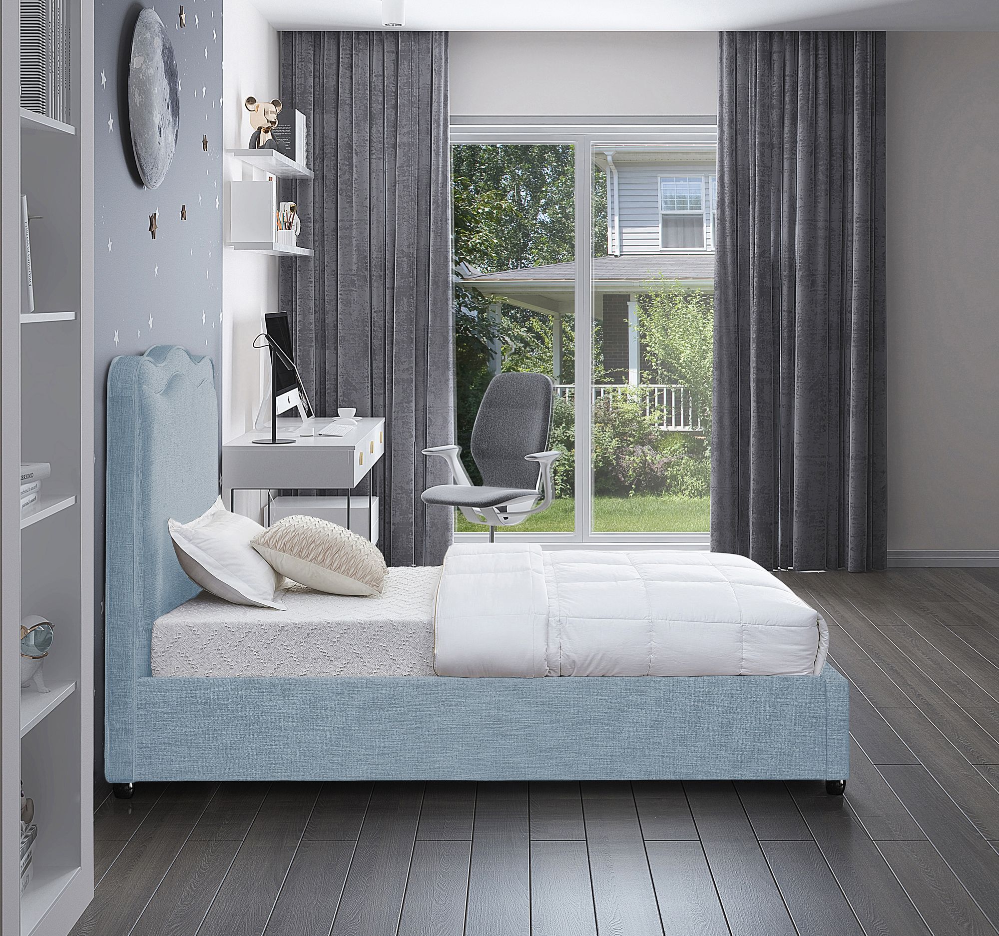 Felix Linen Fabric Twin Size Bed