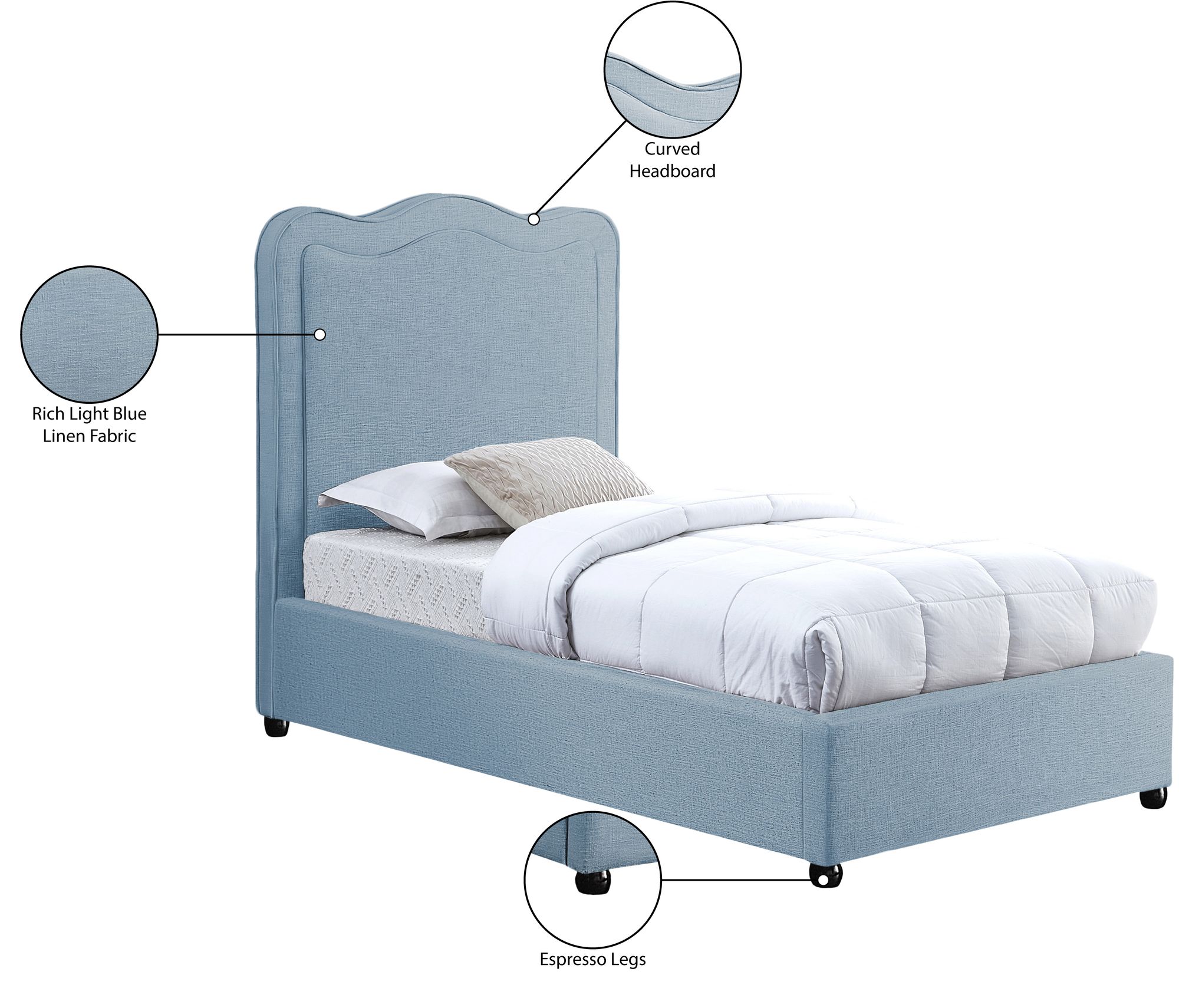 Felix Linen Fabric Twin Size Bed