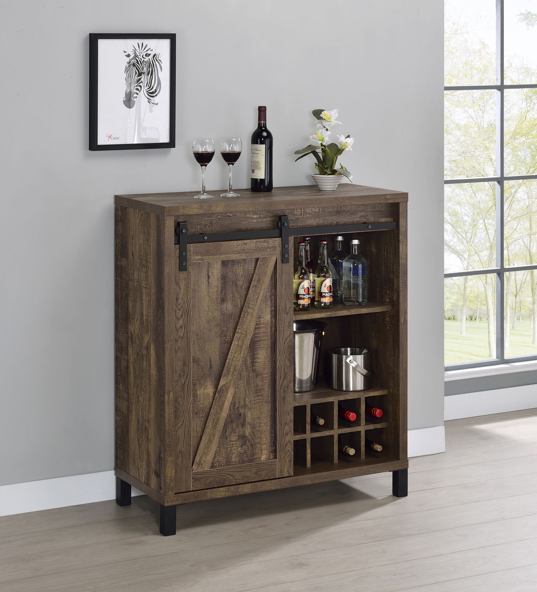 Arlington Wood Veneer Bar Cabinet with Sliding Door