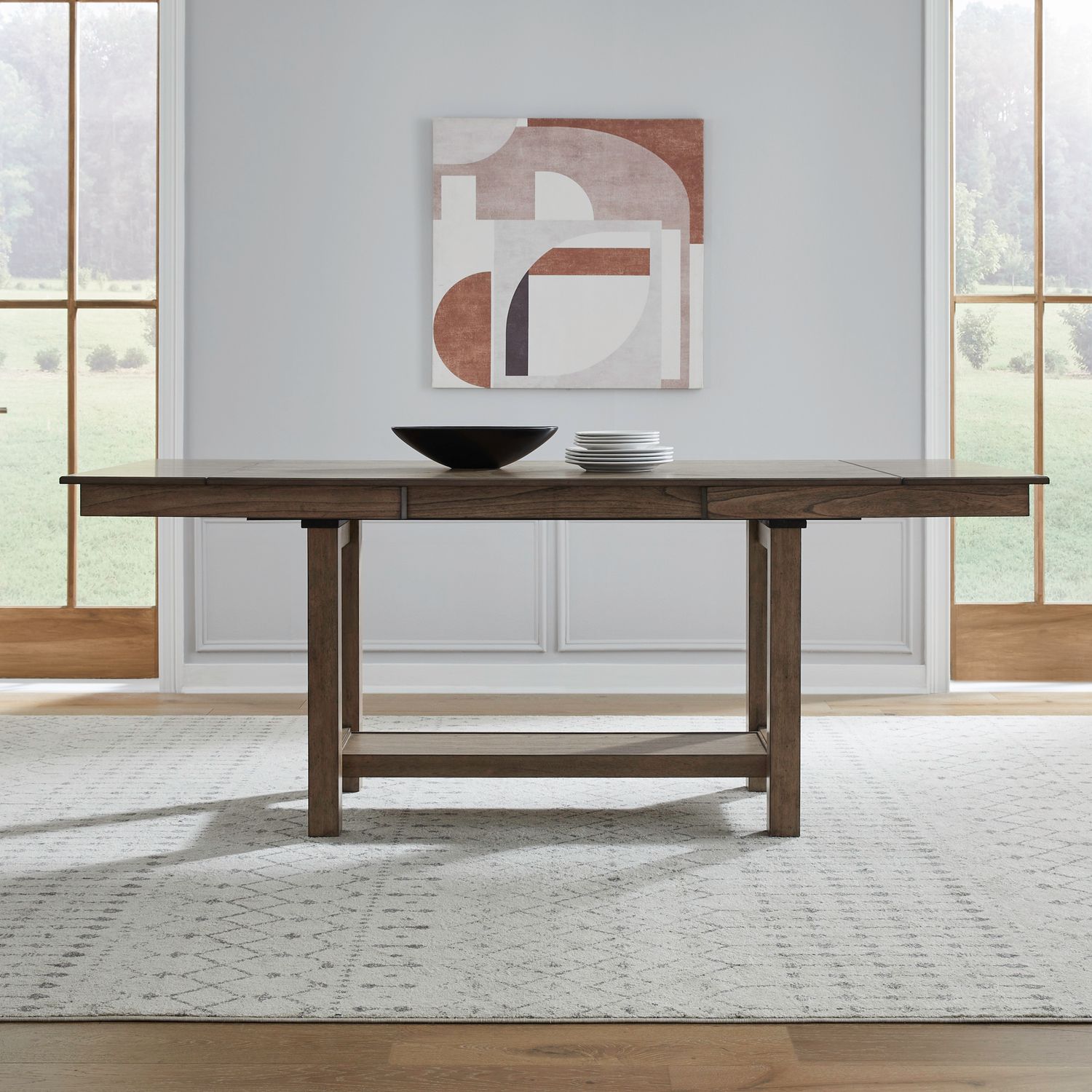 Brook Bay Rectangular Wood Extendable Gathering Trestle Dining Room Set