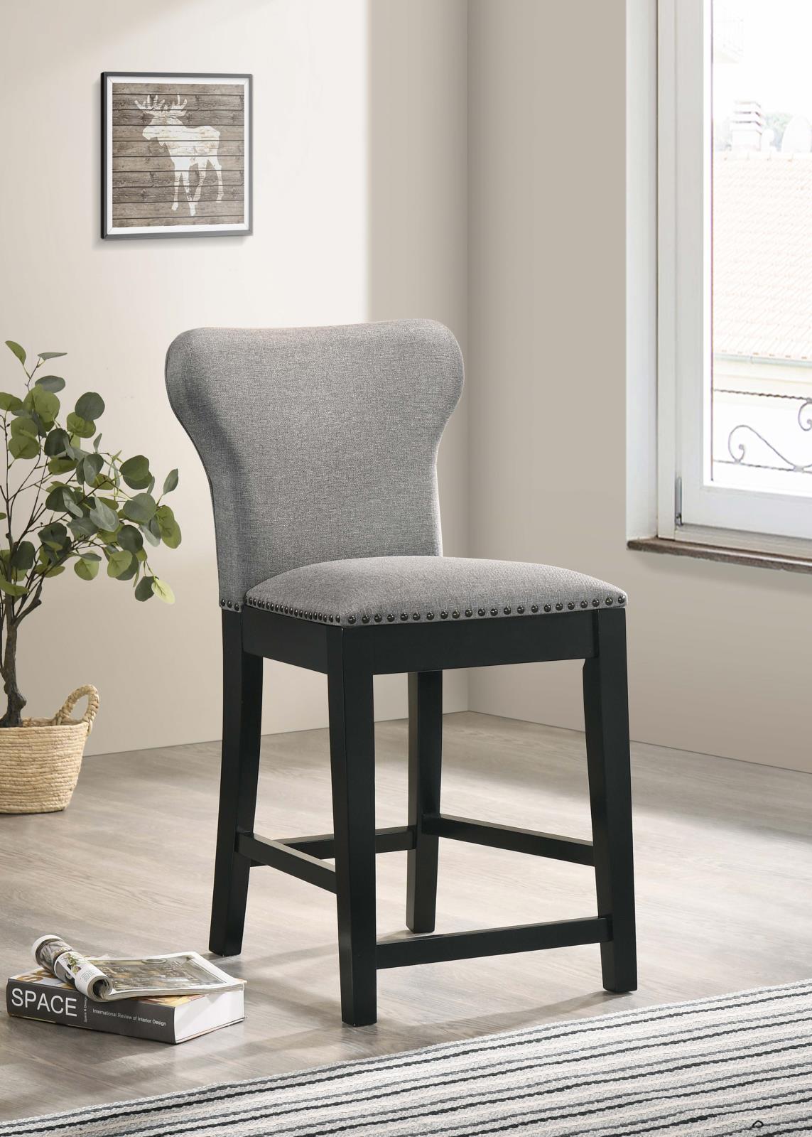 Rolando Fabric Solid Back Counter Stool with Nailhead Trim