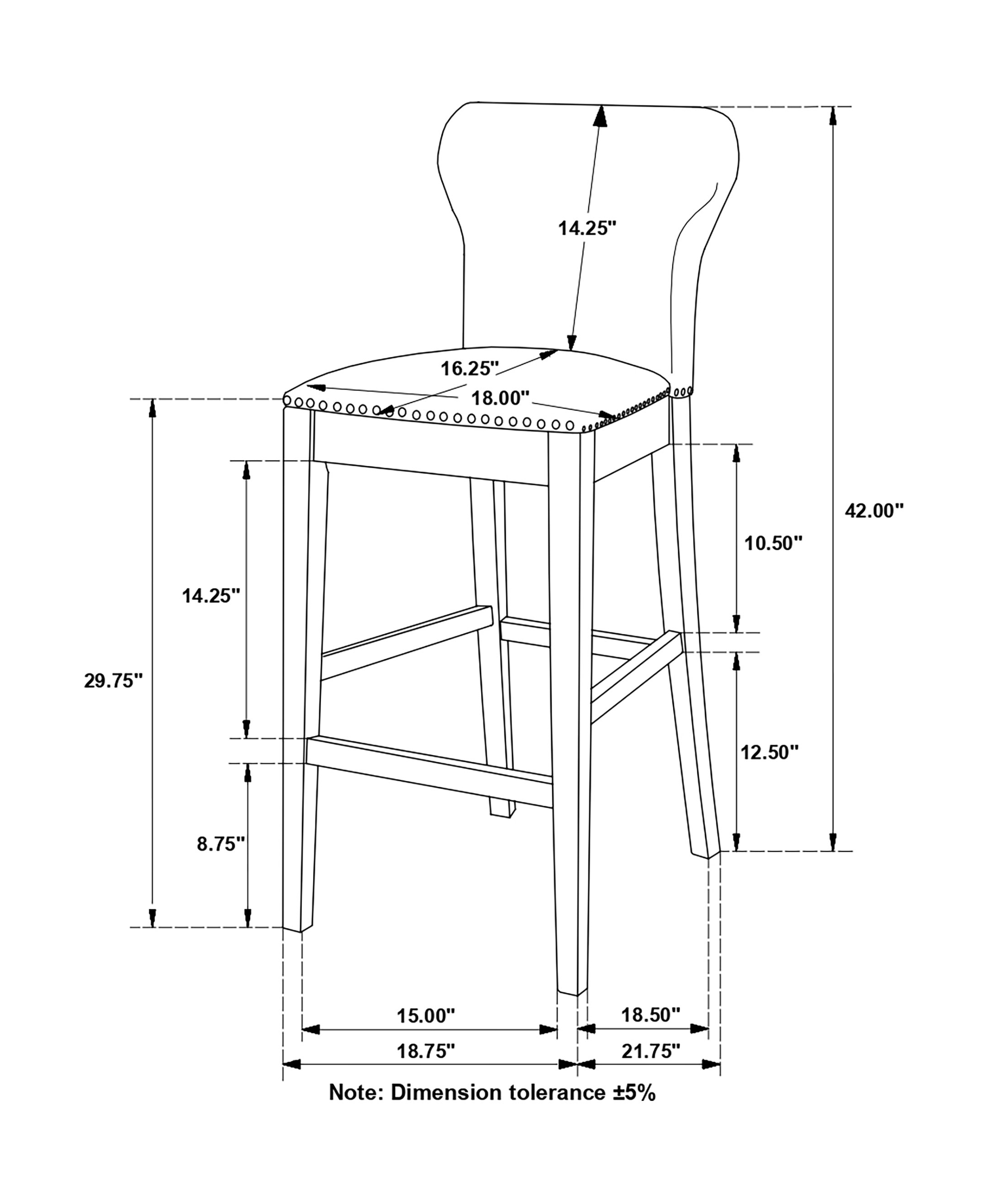 Rolando Fabric Solid Back Bar Stool with Nailhead Trim