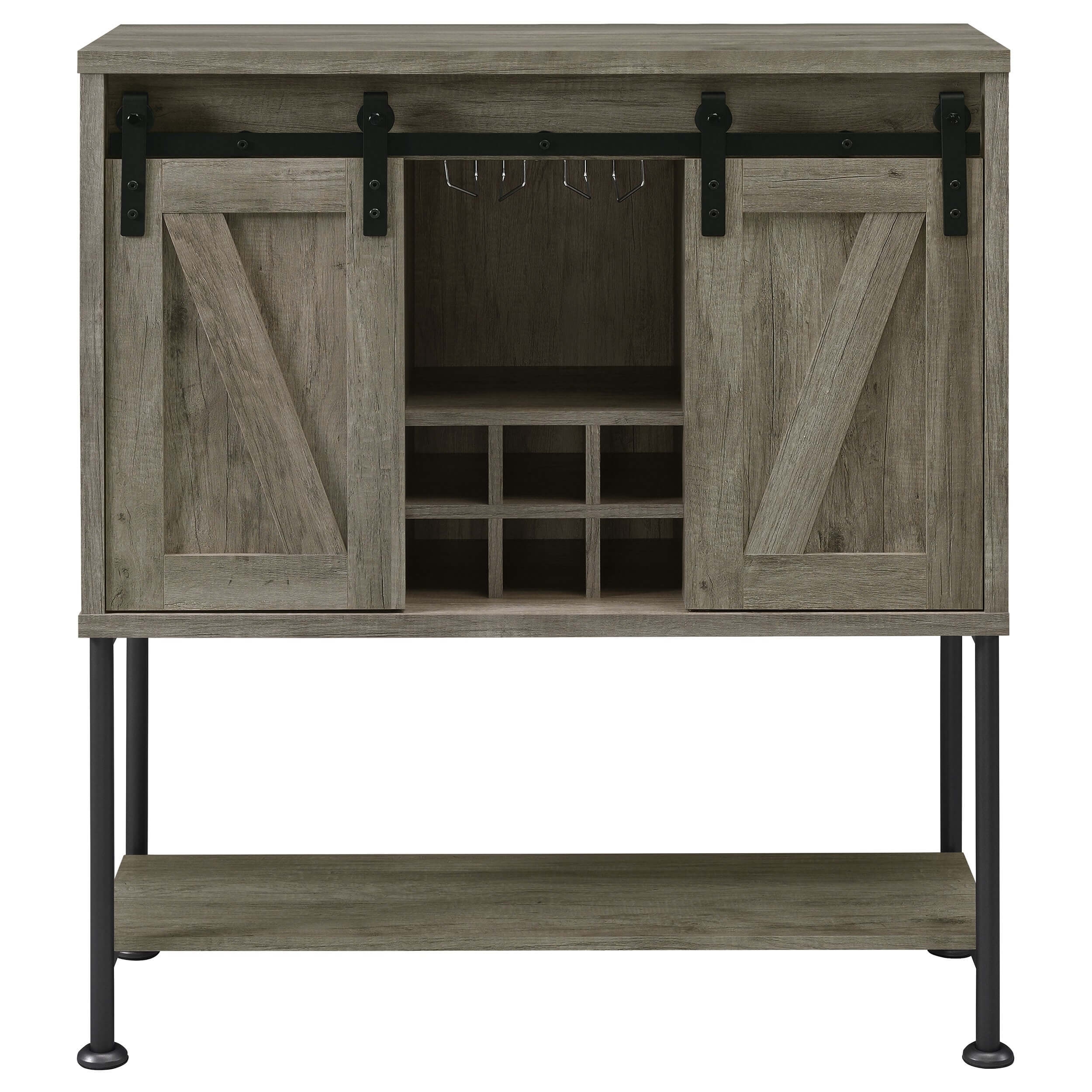 Claremont Wood Veneer Sliding Door Bar Cabinet with Lower Shelf