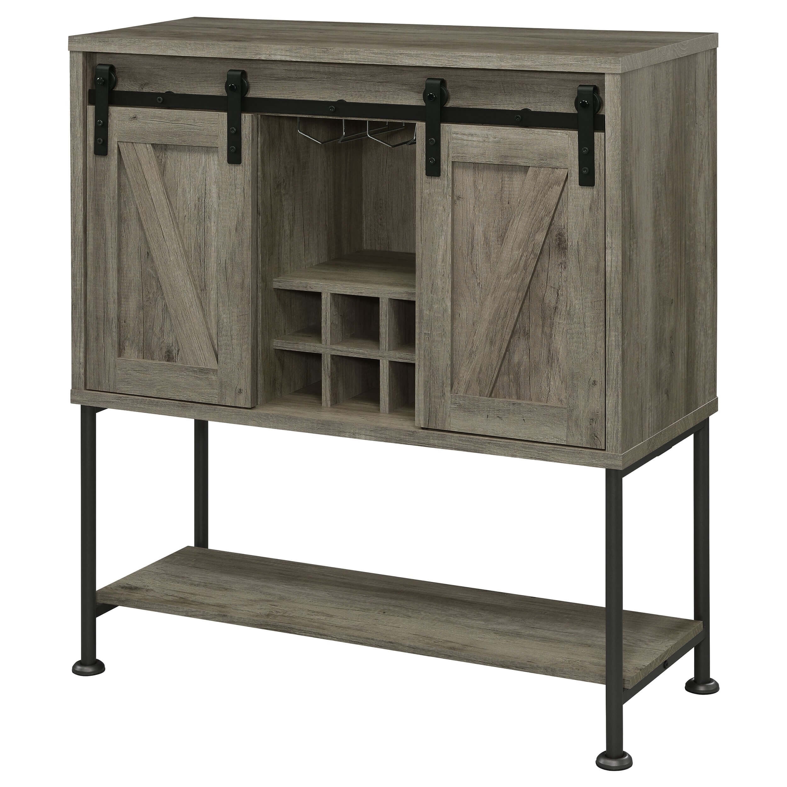 Claremont Wood Veneer Sliding Door Bar Cabinet with Lower Shelf