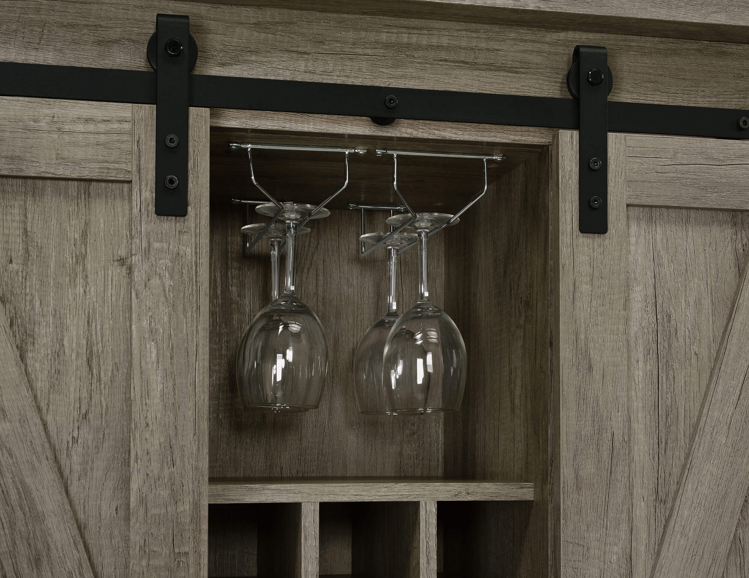 Claremont Wood Veneer Sliding Door Bar Cabinet with Lower Shelf