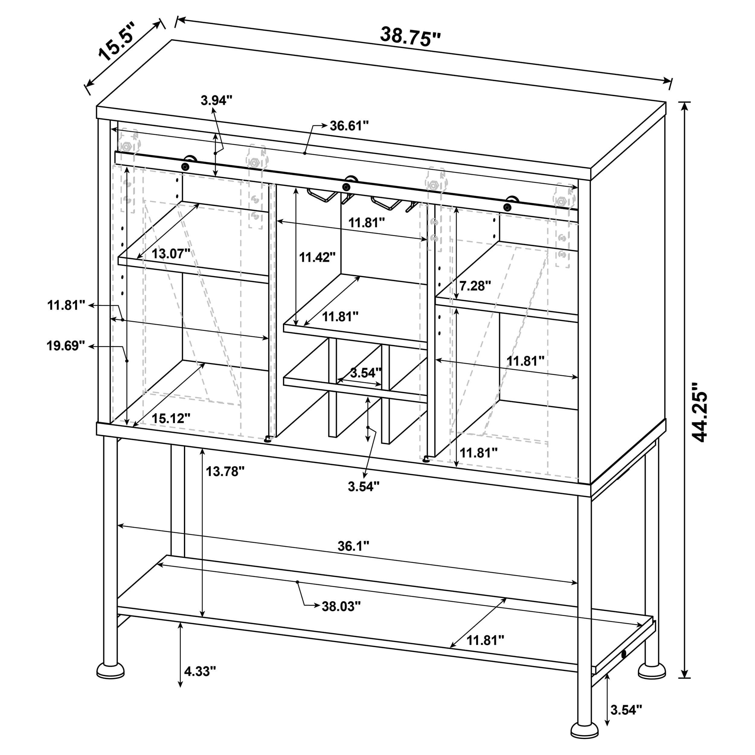 Claremont Wood Veneer Sliding Door Bar Cabinet with Lower Shelf