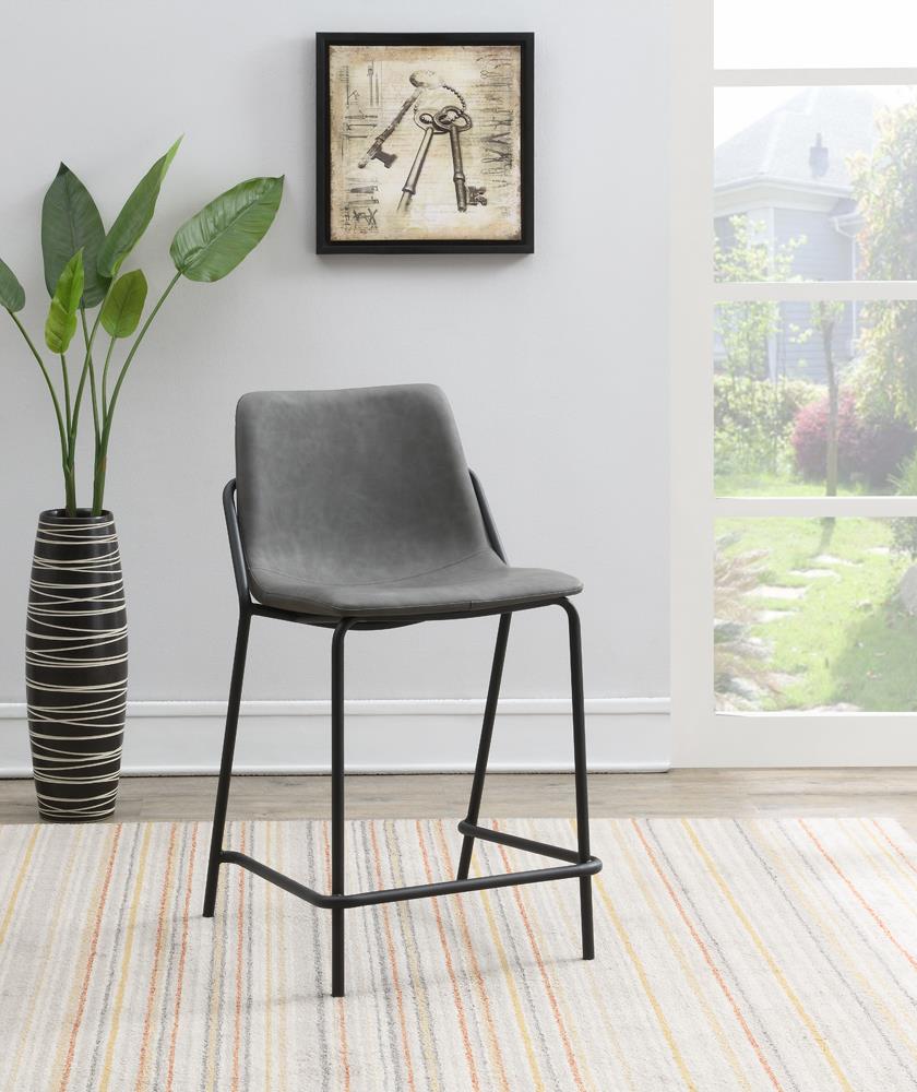 Earnest Solid Back Leatherette Counter Stool with Metal Base
