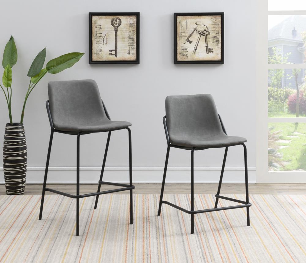 Earnest Solid Back Leatherette Counter Stool with Metal Base