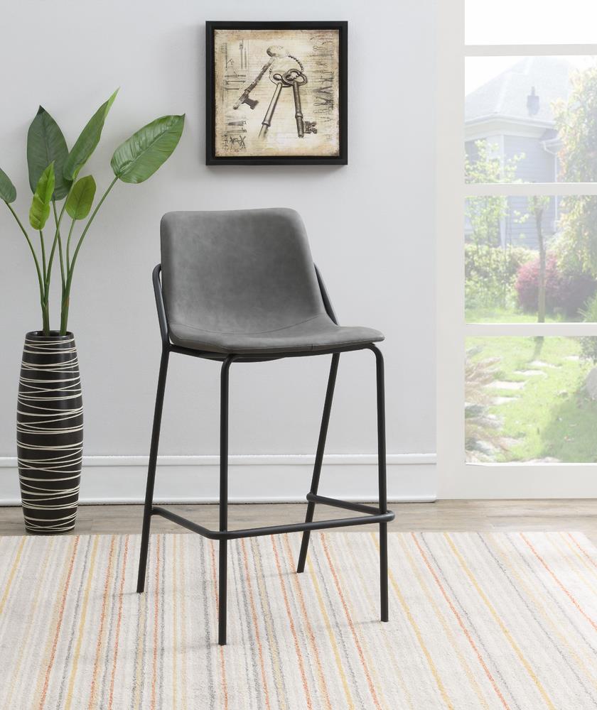 Earnest Solid Back Leatherette Bar Stool with Metal Base