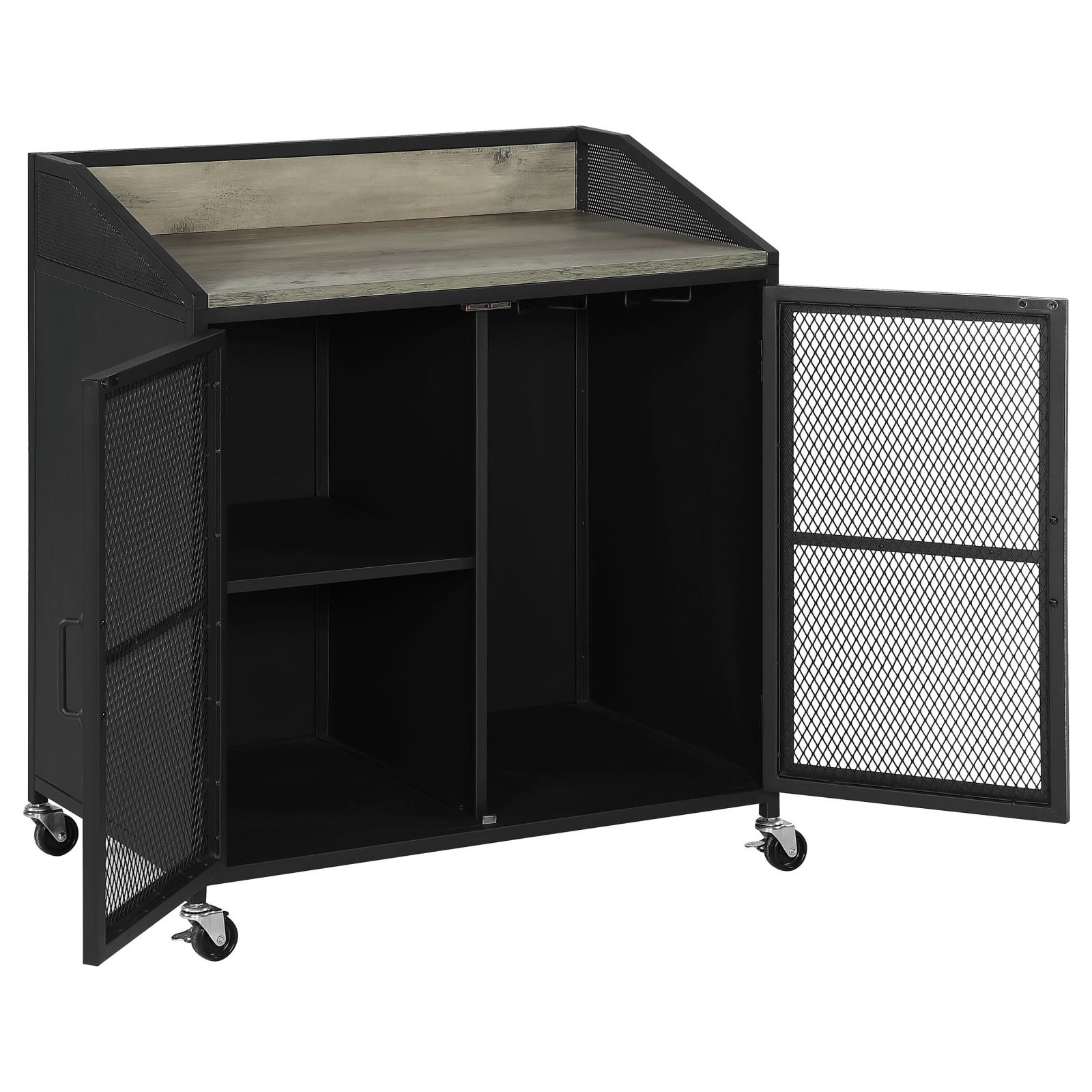 Arlette Wood Veneer Wine Cabinet with Wire Mesh Doors