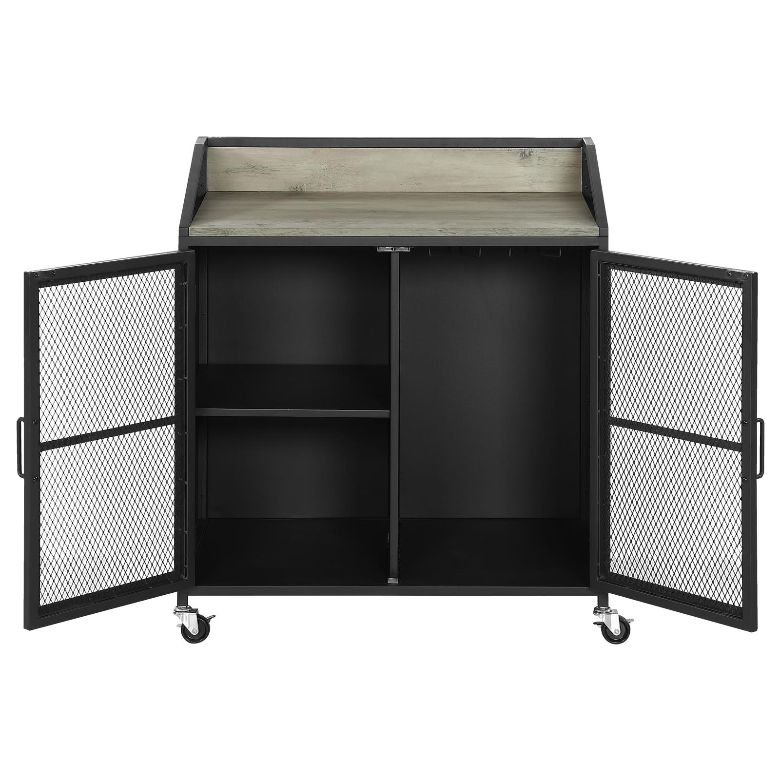 Arlette Wood Veneer Wine Cabinet with Wire Mesh Doors