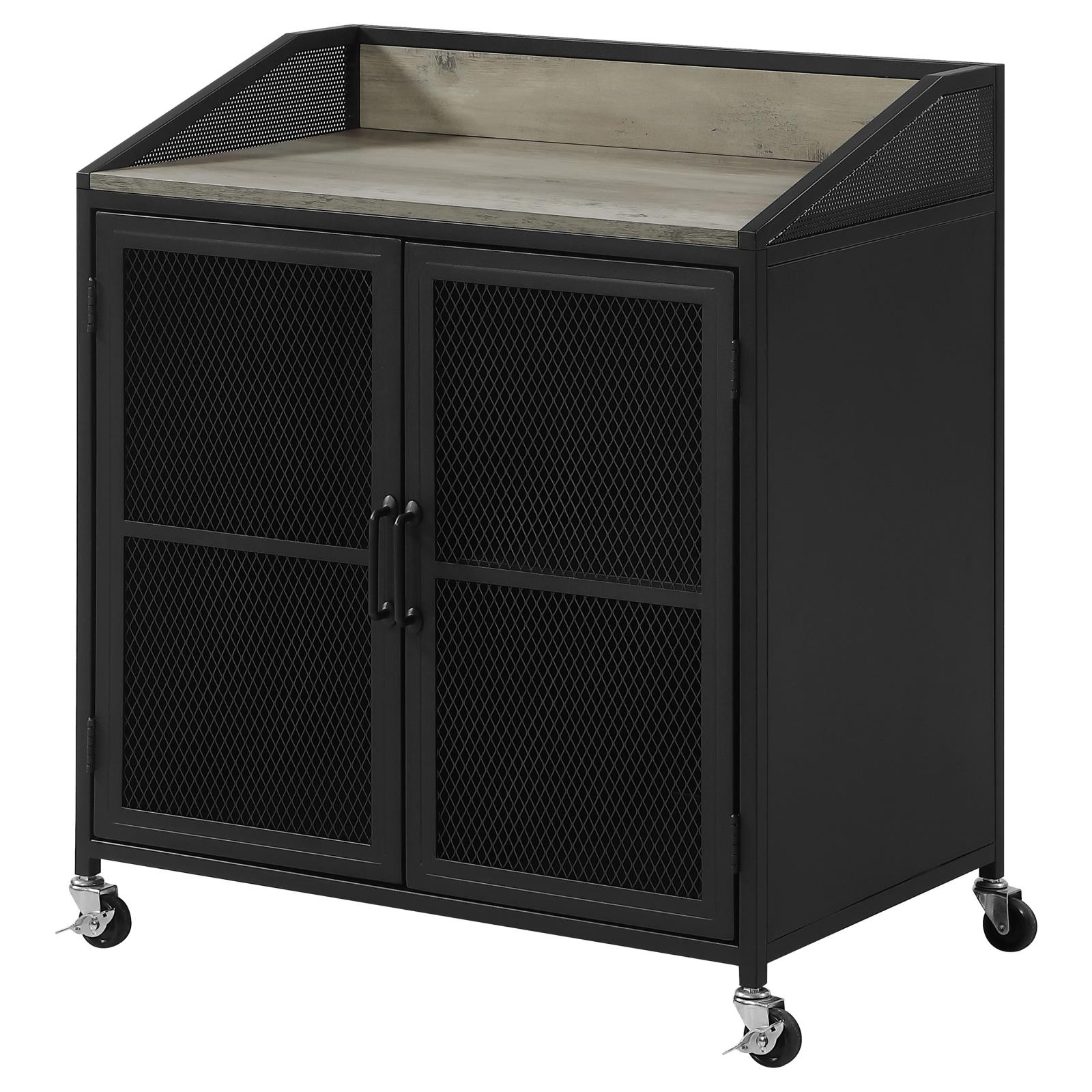 Arlette Wood Veneer Wine Cabinet with Wire Mesh Doors