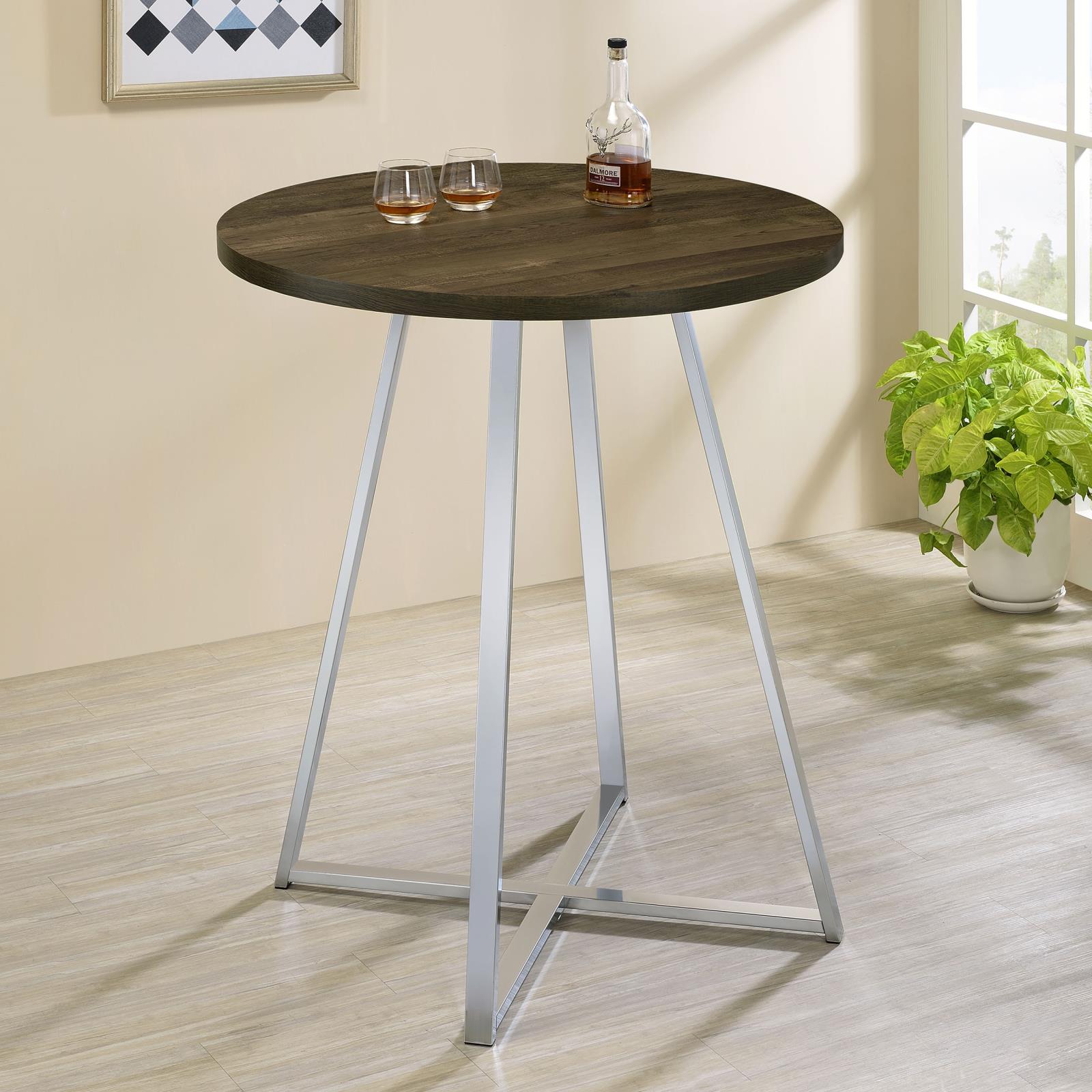 Burkhart Wood Veneer Round Top Bar Table with Sled Base