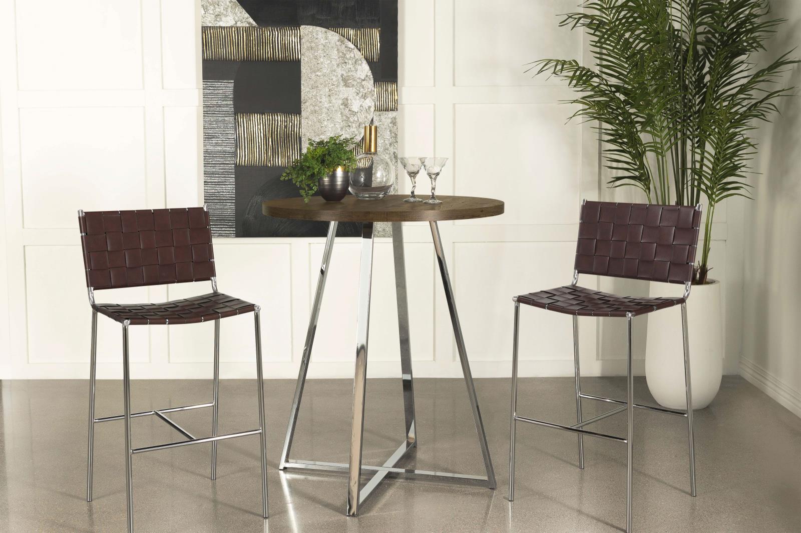Burkhart Wood Veneer Round Top Bar Table with Sled Base