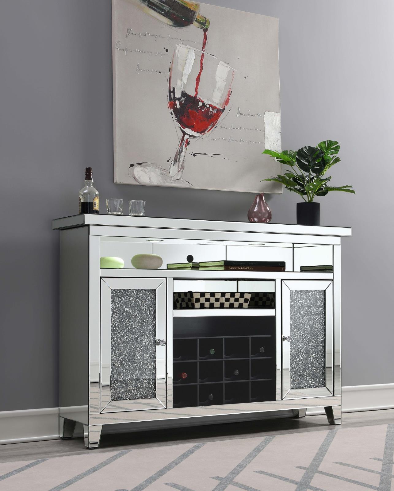 Melinda Mirrored 2-Door Wine Cabinet with Lighting