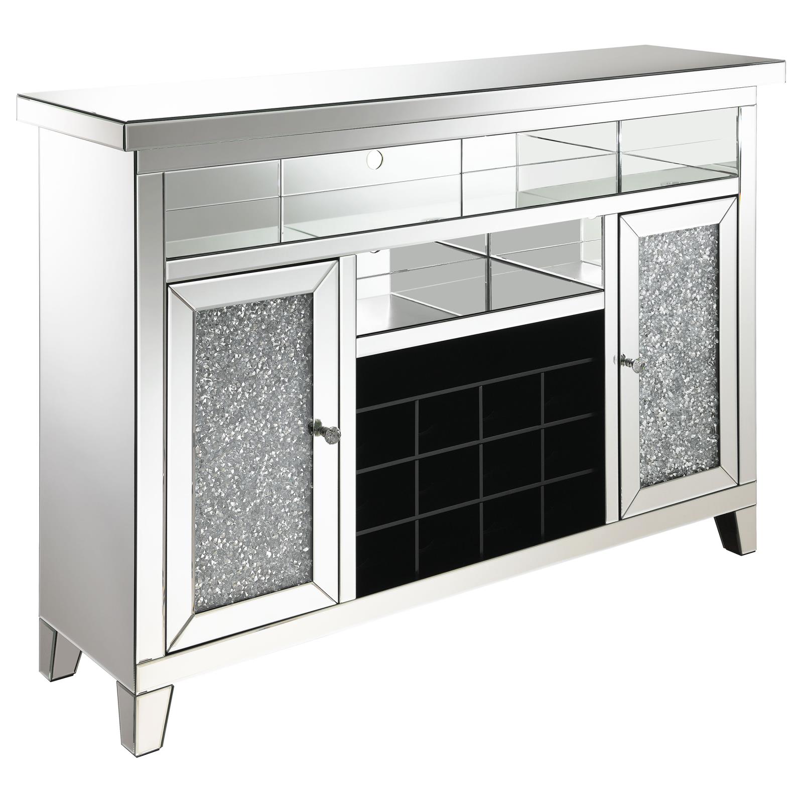 Melinda Mirrored 2-Door Wine Cabinet with Lighting