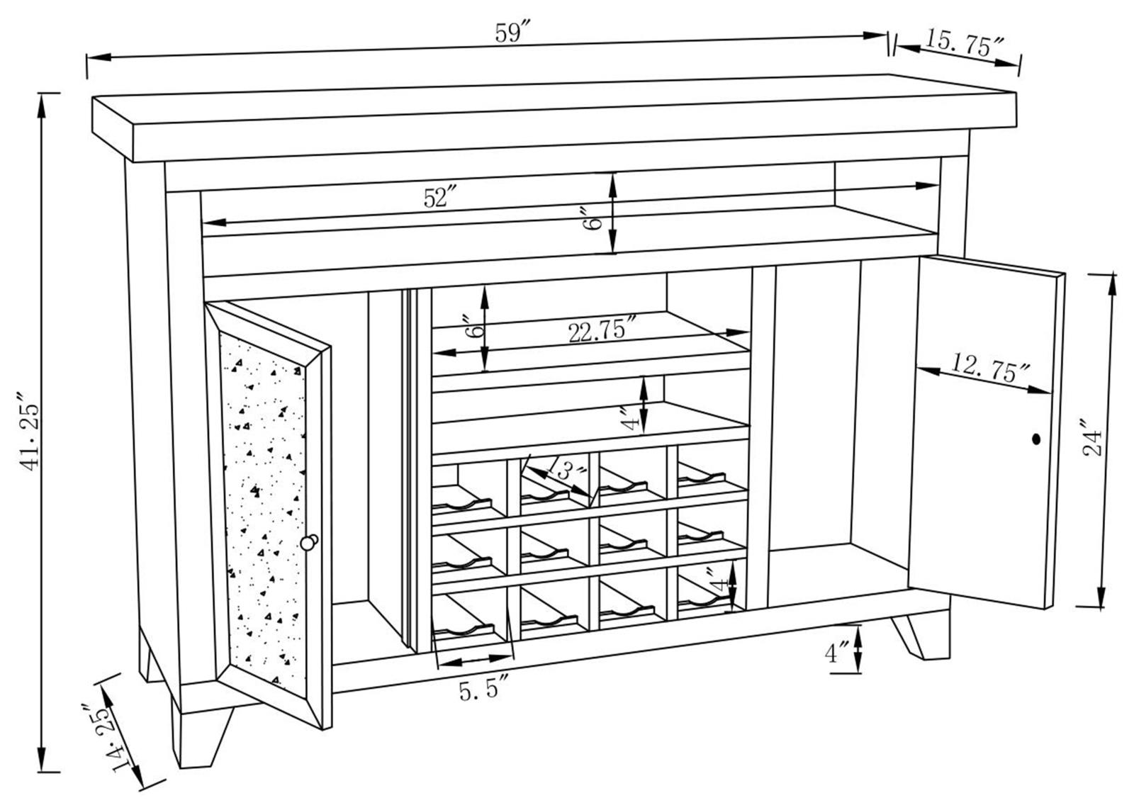 Melinda Mirrored 2-Door Wine Cabinet with Lighting