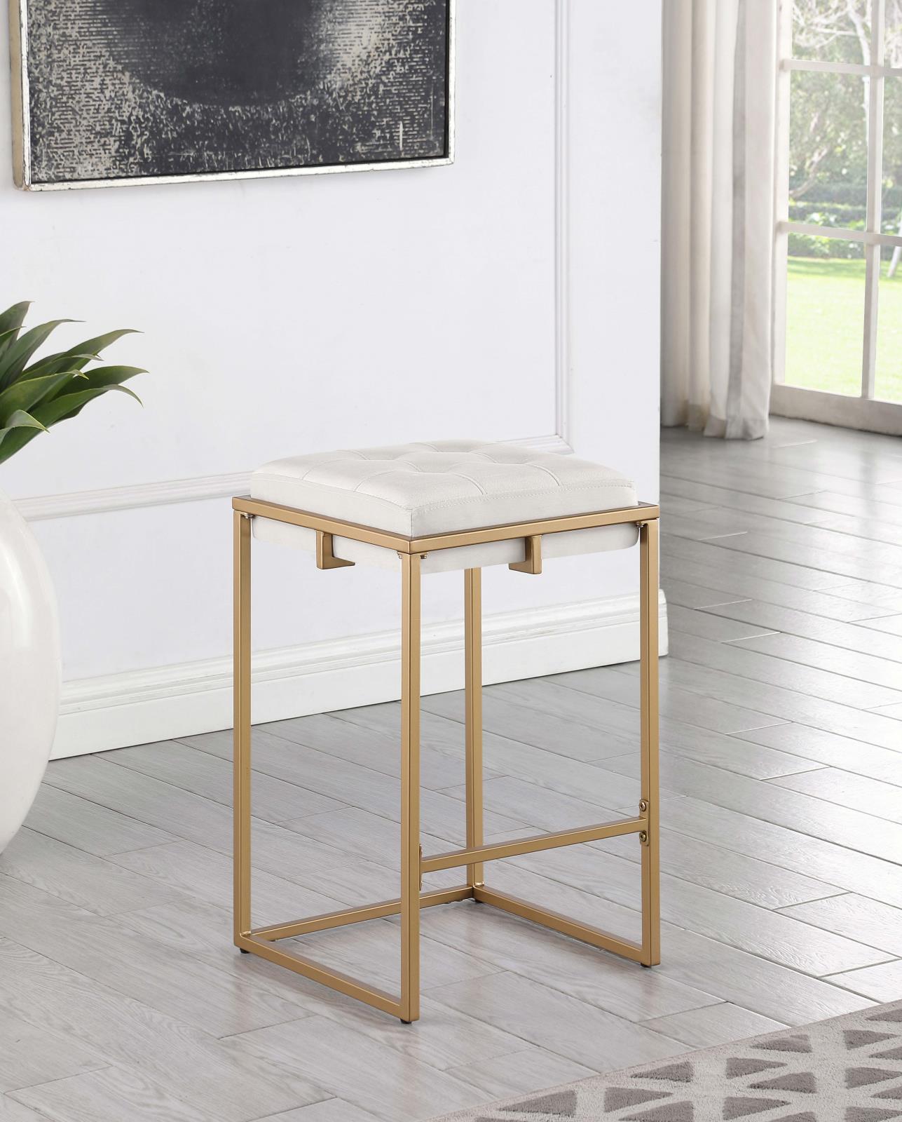 Nadia Square Padded Velvet Seat Backless Counter Stool with Metal Base