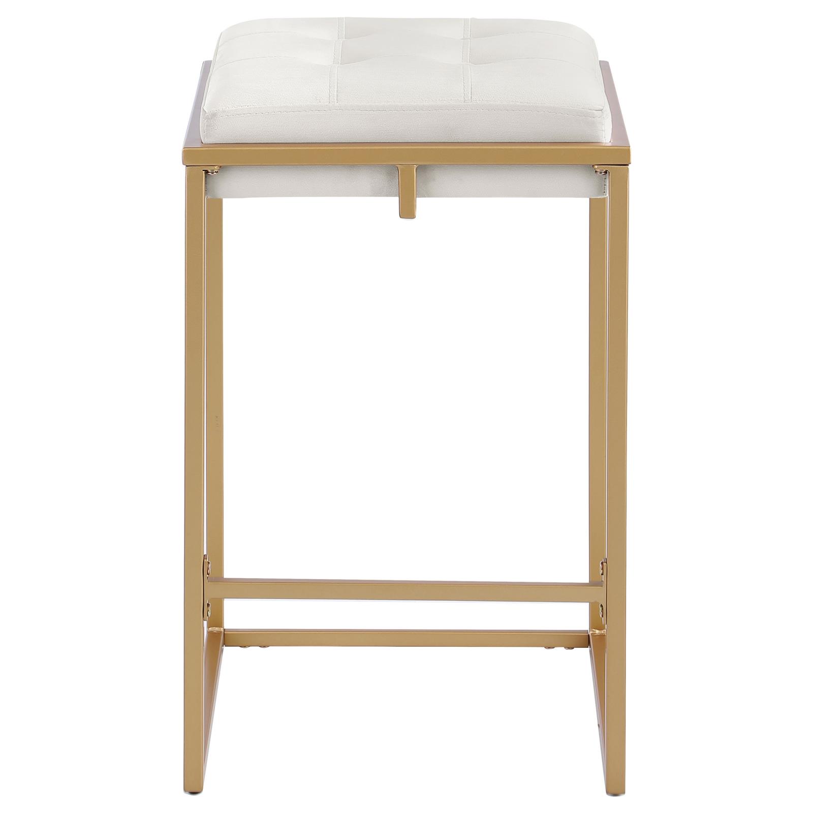 Nadia Square Padded Velvet Seat Backless Counter Stool with Metal Base