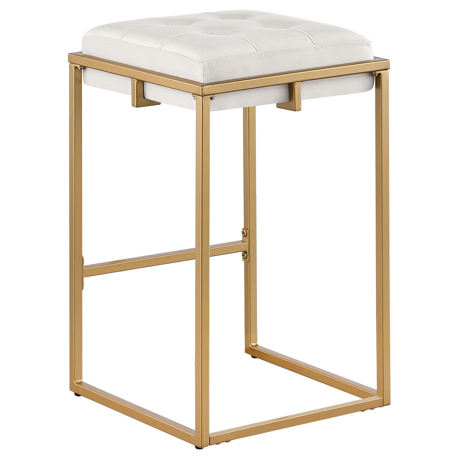 Nadia Square Padded Velvet Seat Backless Counter Stool with Metal Base