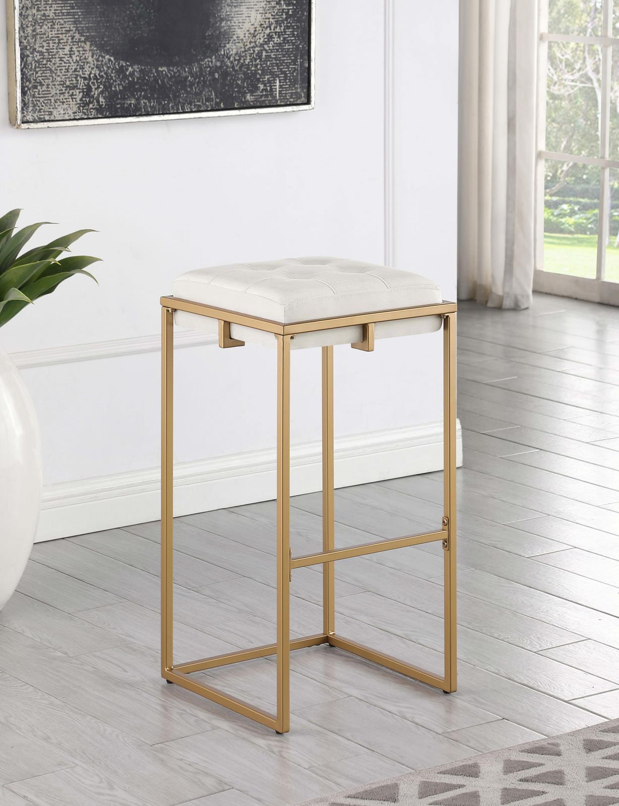 Nadia Square Padded Velvet Seat Backless Bar Stool with Metal Base