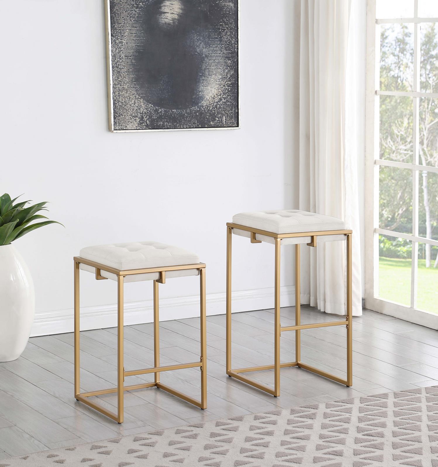 Nadia Square Padded Velvet Seat Backless Bar Stool with Metal Base