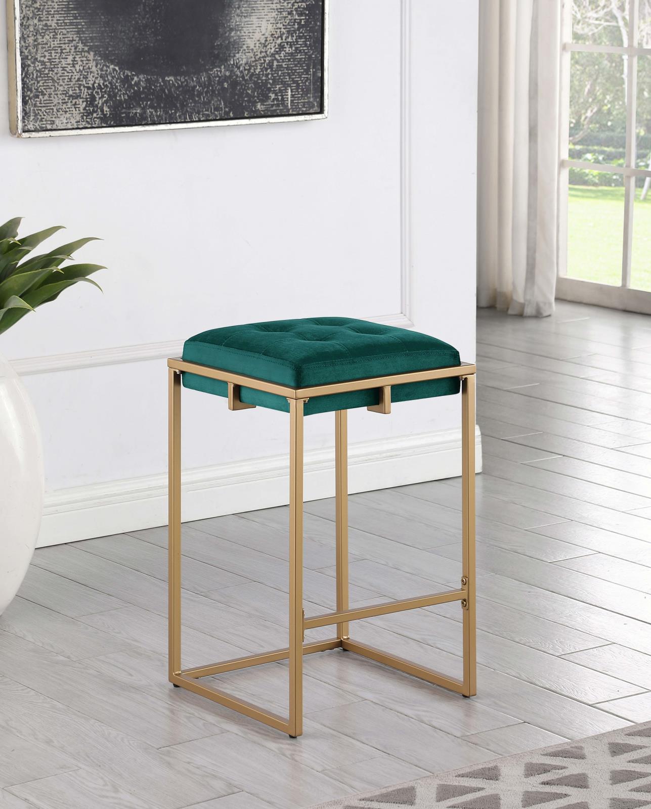 Nadia Square Padded Velvet Seat Backless Counter Stool with Metal Base