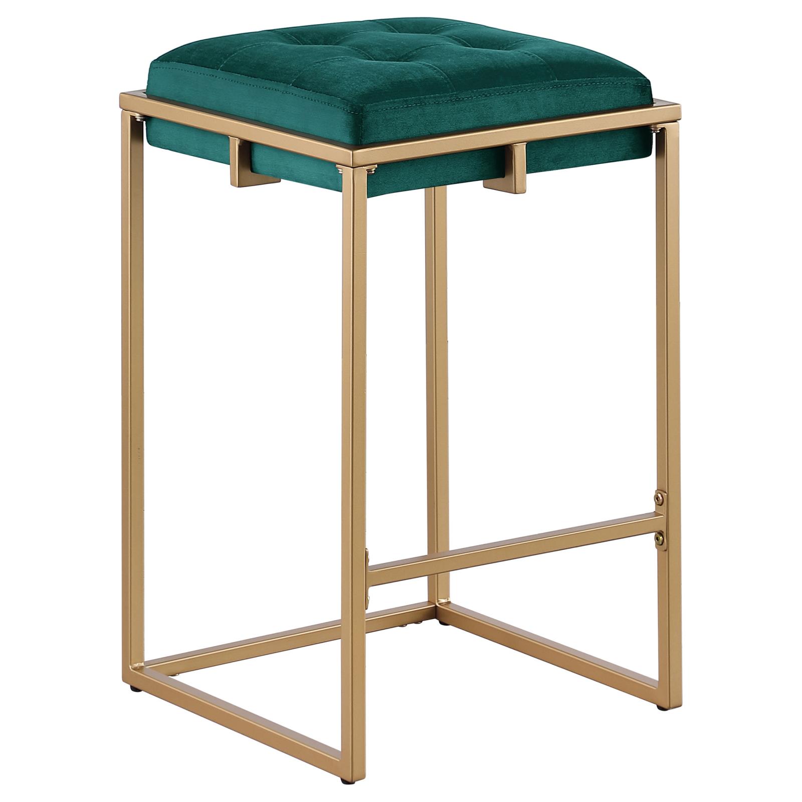 Nadia Square Padded Velvet Seat Backless Counter Stool with Metal Base