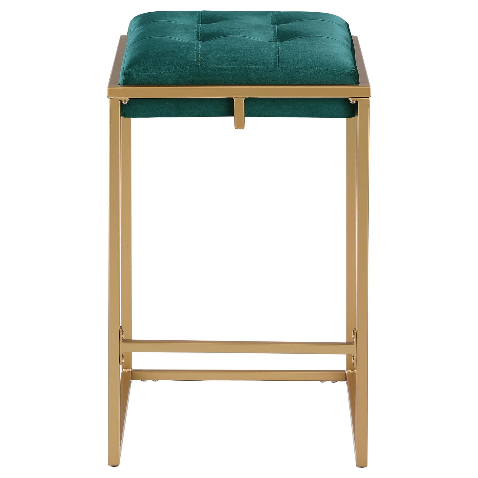Nadia Square Padded Velvet Seat Backless Counter Stool with Metal Base