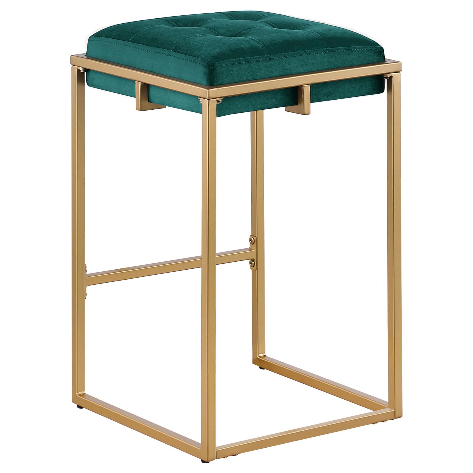 Nadia Square Padded Velvet Seat Backless Counter Stool with Metal Base