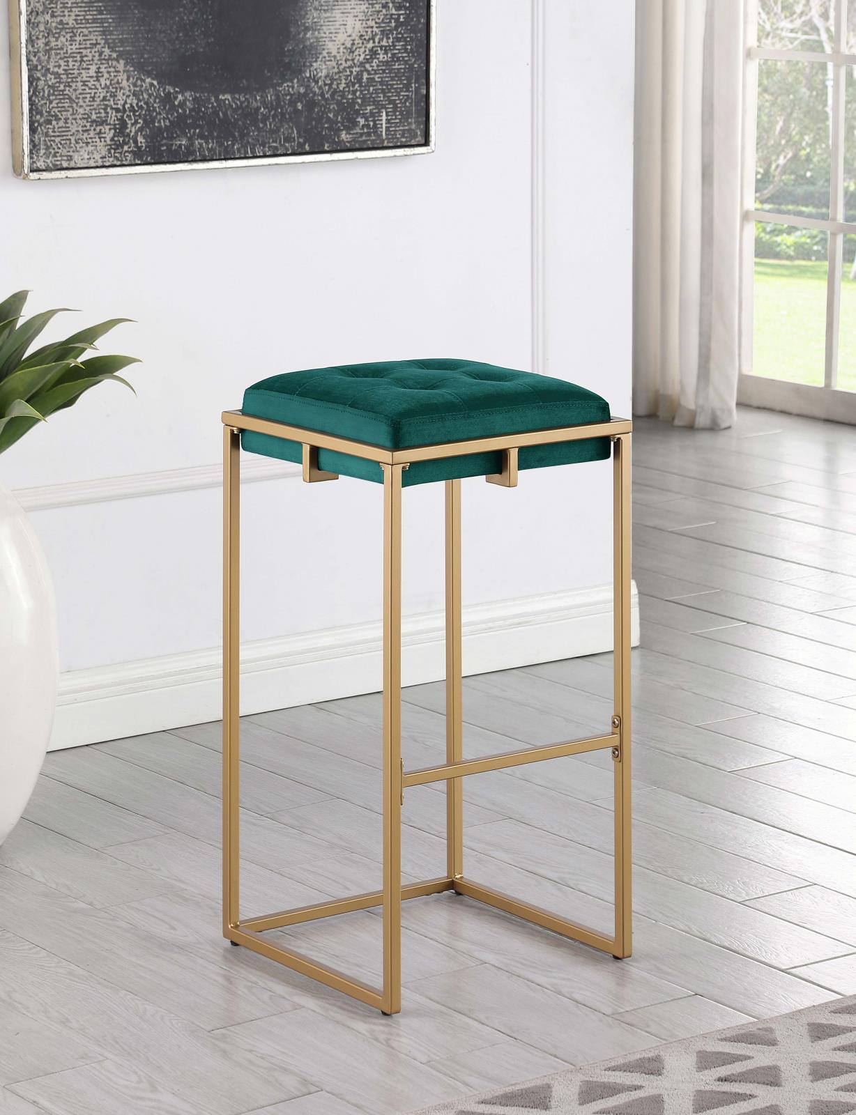 Nadia Square Padded Velvet Seat Backless Bar Stool with Metal Base