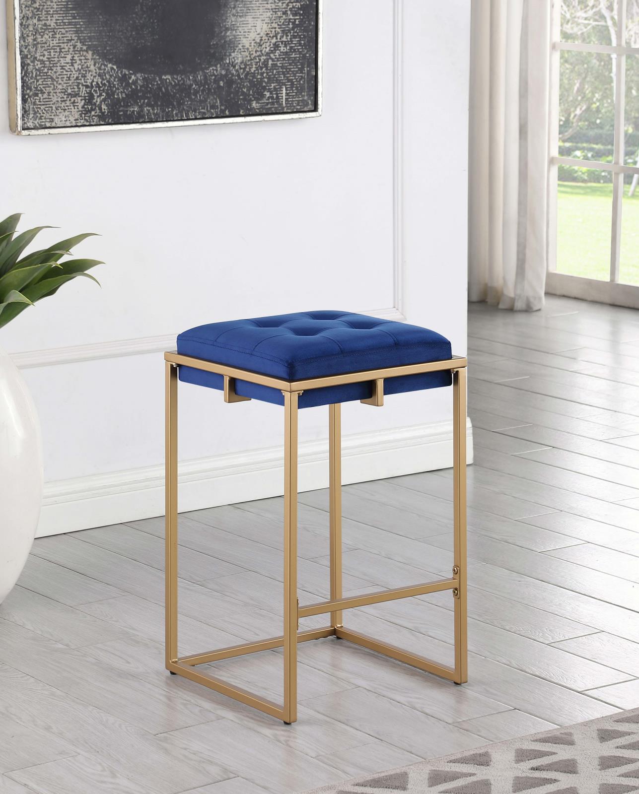 Nadia Square Padded Velvet Seat Backless Counter Stool with Metal Base