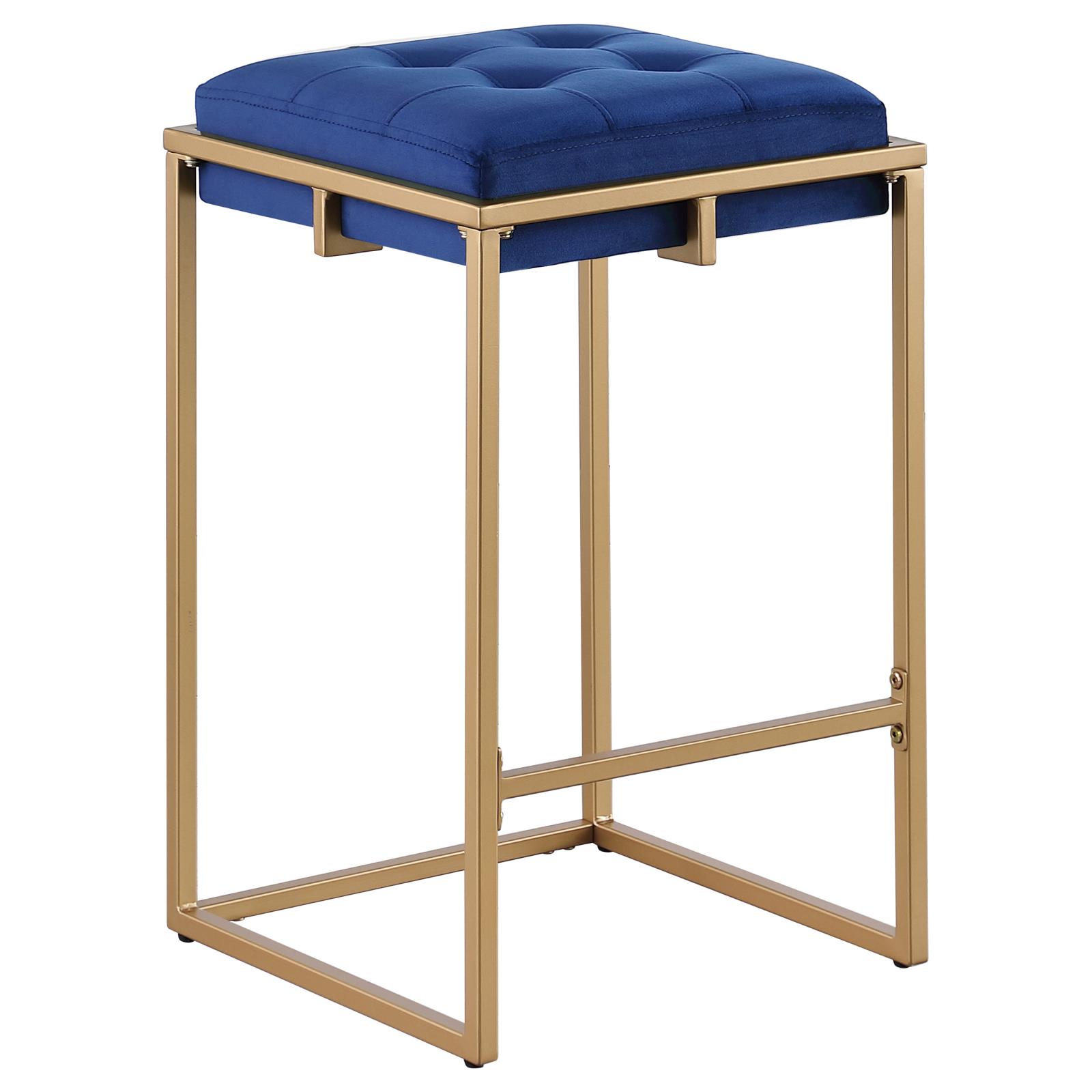 Nadia Square Padded Velvet Seat Backless Counter Stool with Metal Base
