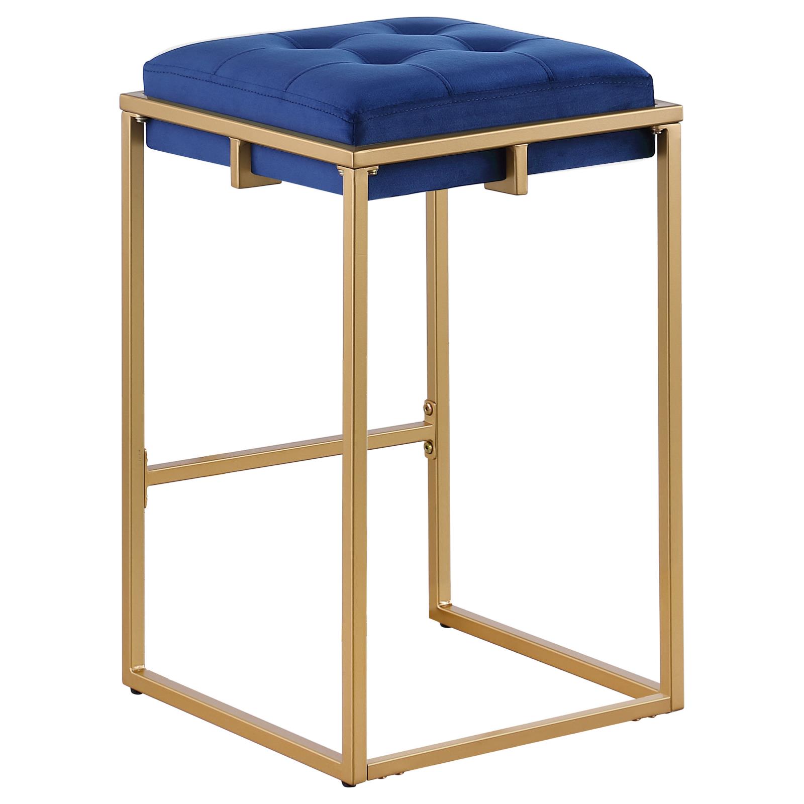 Nadia Square Padded Velvet Seat Backless Counter Stool with Metal Base